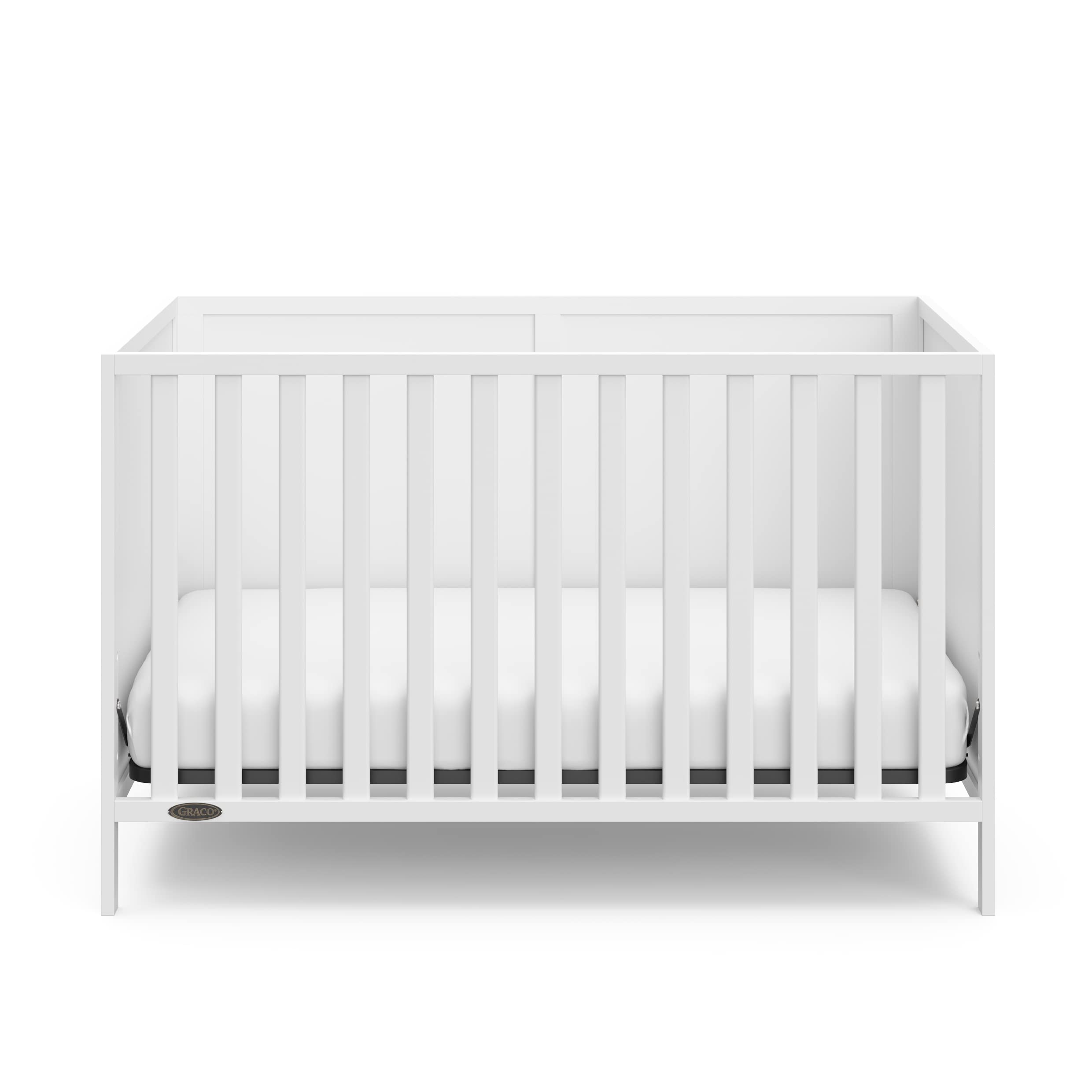 Graco Theo Convertible Crib & Mattress Set - GREENGUARD Gold Certified Baby Crib with Included Mattress, White Nursery Essentials for Newborns & Toddlers | Perfect for Modern Nurseries & Daycare Centers