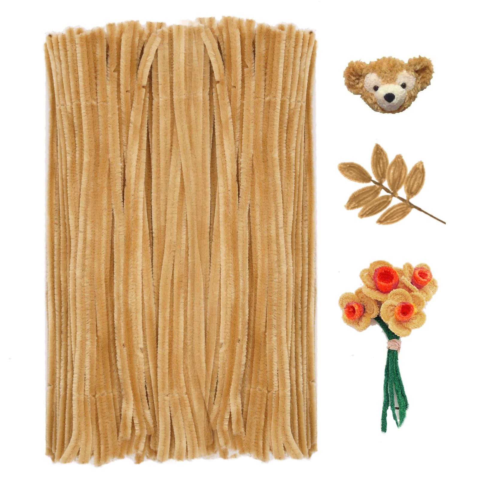 FirstKitchen 100pcs Light Brown Pipe Cleaners for DIY Crafts - 0.23x12 Inch Soft Chenille Stems for Floral Arrangements, School Projects, and Kids Art Activities