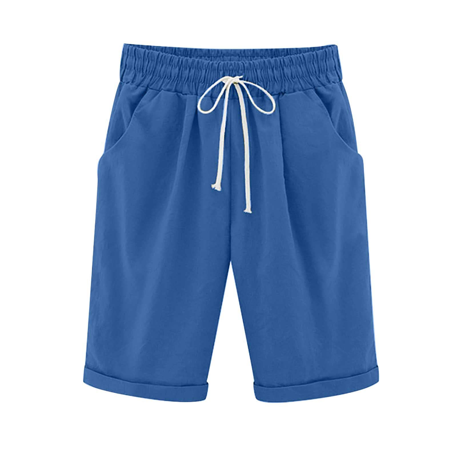 Plus Size Women's Bermuda Shorts - Soft Cotton Linen, Elastic Waist for Summer Comfort