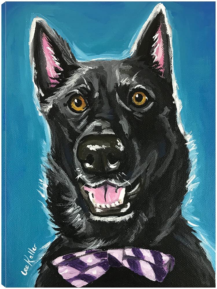 Black German Shepherd Dog Bow Tie Fine Art Canvas Print - Modern Wall Decor for Living Room, Bedroom, Office & More - 21x28 Inches - Ready to Hang - Perfect Gift for Dog Lovers & Pet Owners