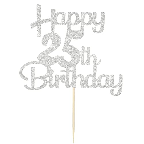 25th Cake Topper - Silver Glitter