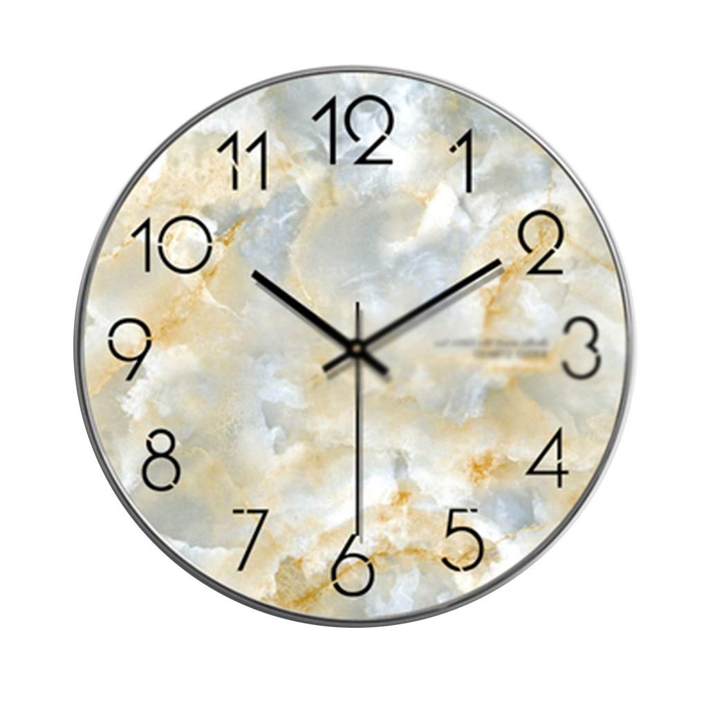 ChangSQ Wooden Wall Clock with Black Numbers - 12/14/16 Inch Round Decorative Imitation Marble Hanging Clock for Living Room, Bedroom & Office Decor