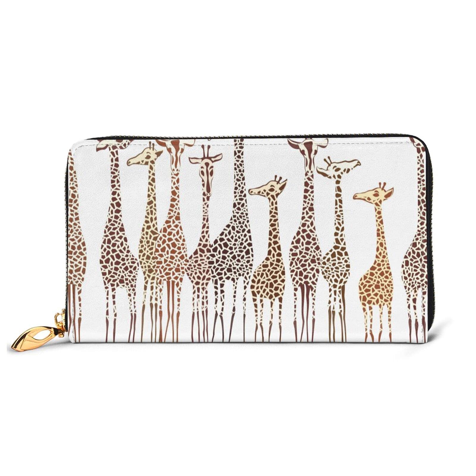 Cute Cartoon Giraffe Print Genuine Leather Wallet - RFID Blocking Card Holder with Zipper Coin Purse - Unisex Phone & Checkbook Organizer (Perfect for Travel, Shopping and Everyday Use)