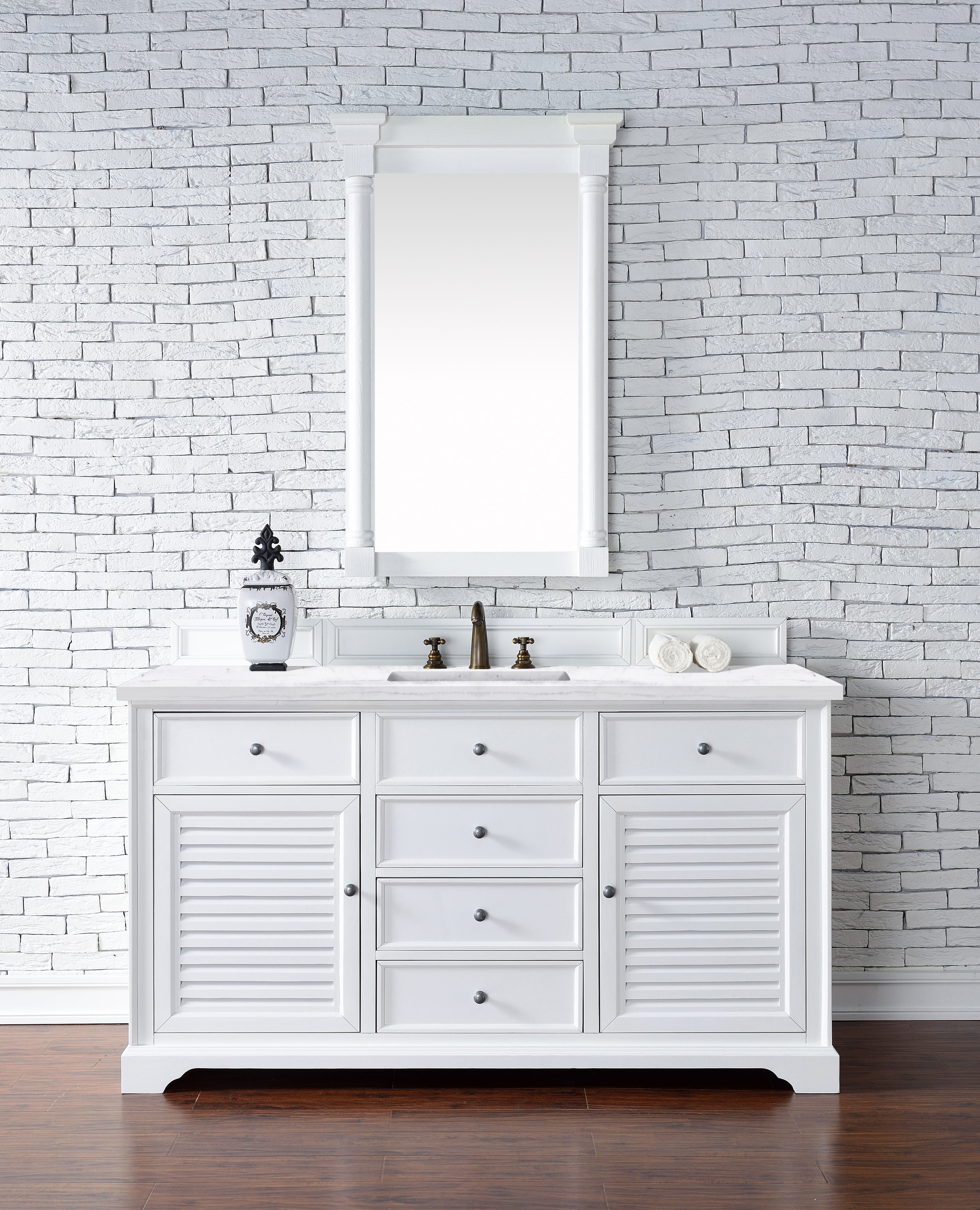 Savannah 60-Inch Single Bathroom Vanity with 3CM Arctic Fall Solid Surface Top - Bright White Modern Sink Cabinet for Bathroom Remodel & Home Upgrade