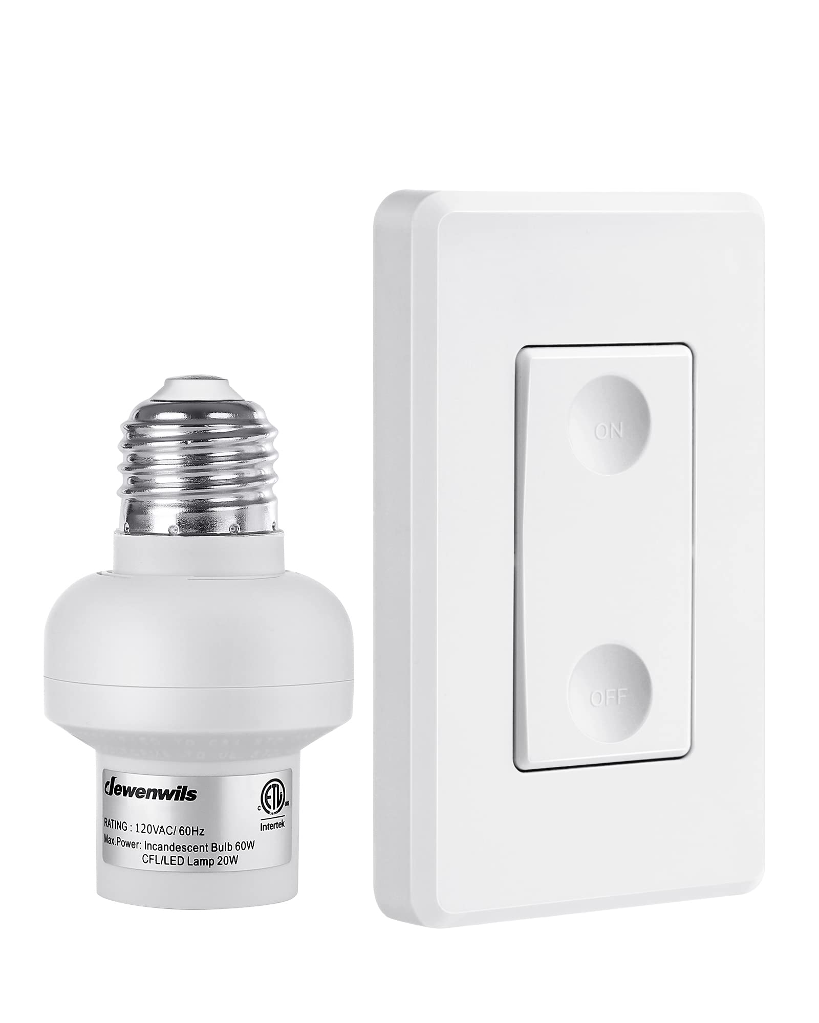 DEWENWILS Wireless Remote Control Light Bulb Socket - E26/E27 Base with Wall Mounted Switch for Pull Chain Fixtures | No Wiring Required | ETL Certified | Perfect for Bedrooms, Stairways & Hard-to-Reach Lights