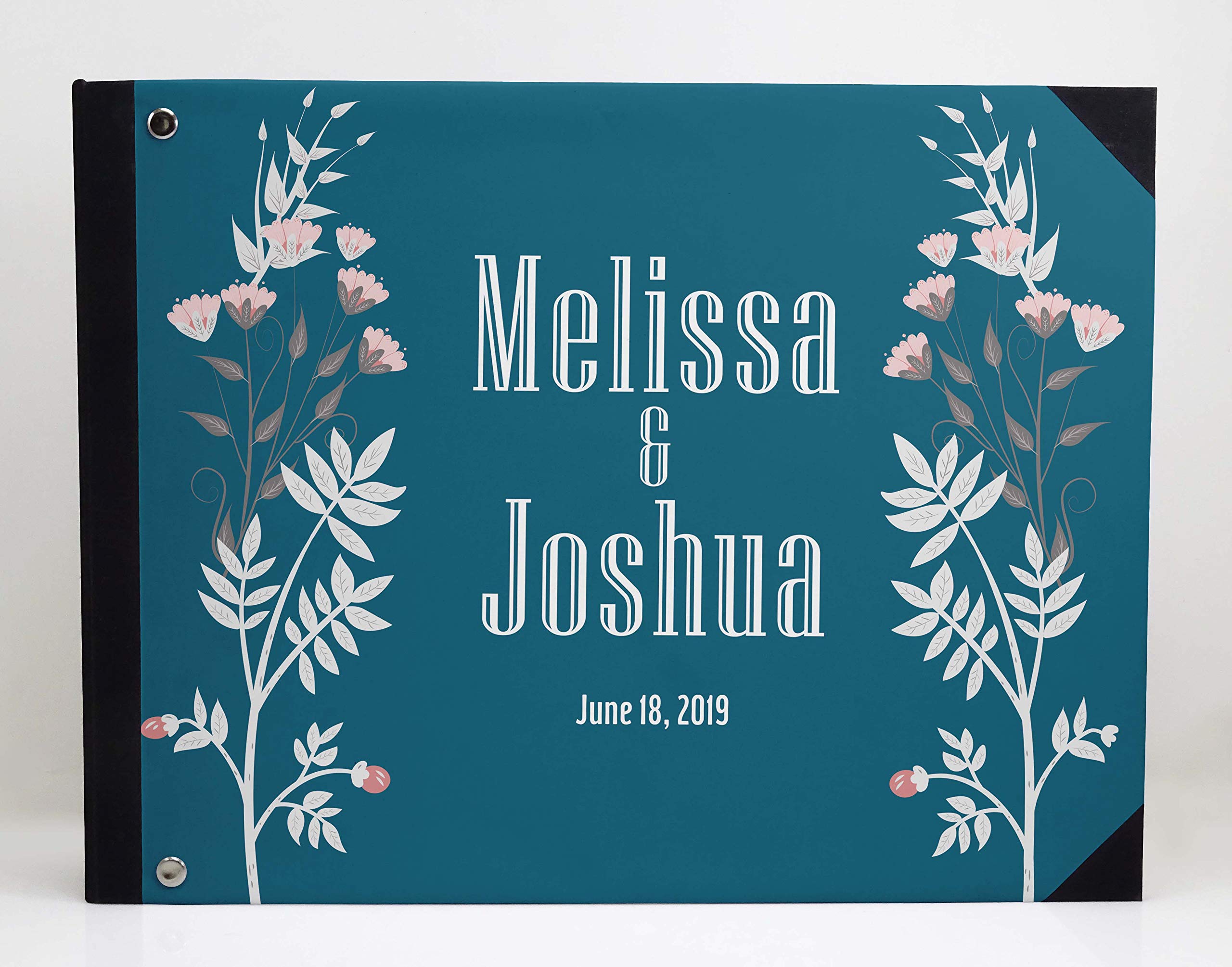 Darling Souvenir Blue Floral & Leaves Wedding Guest Book - 9x12 Inch Hardbound Guest Sign-in Registry for Bridal Shower, Anniversary & Special Events