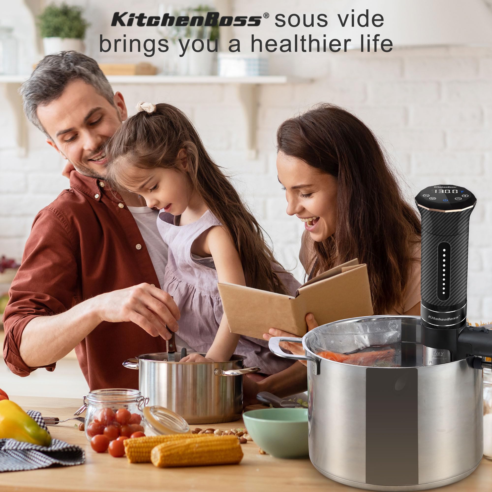 KitchenBoss Sous Vide Precision Cooker - Ultra Quiet 1100W Immersion Circulator with IPX7 Waterproof & Stainless Steel Design (120V) - Perfect for Home Chefs, Meal Prep & Restaurant-Quality Cooking