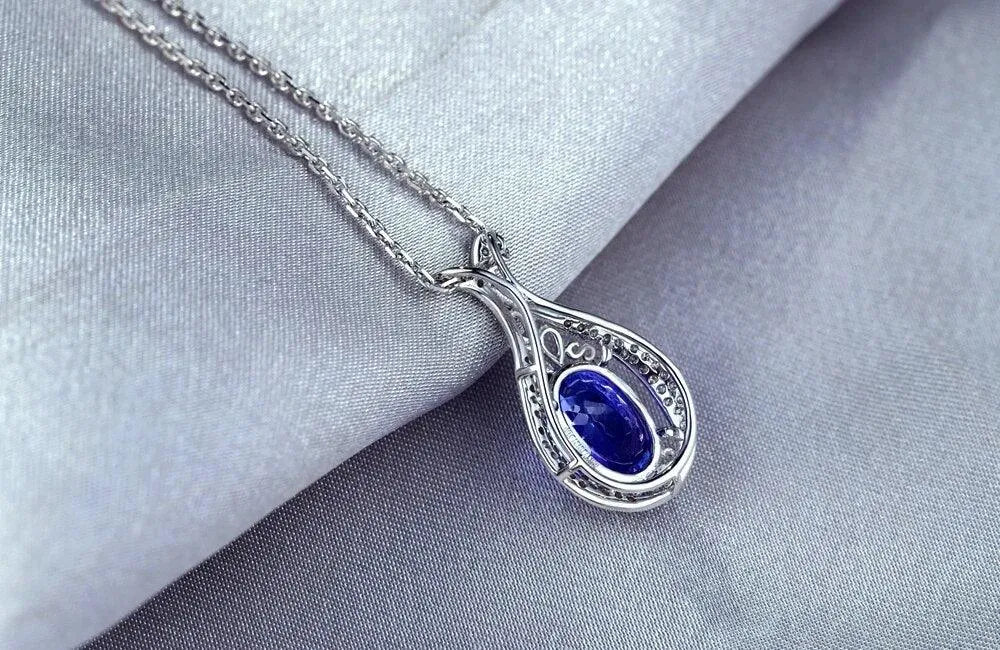 2.19ct Oval Cut Blue Tanzanite Pendant with 14k White Gold & Natural Diamonds - Perfect for Engagement, Anniversary & Special Occasion Gifts