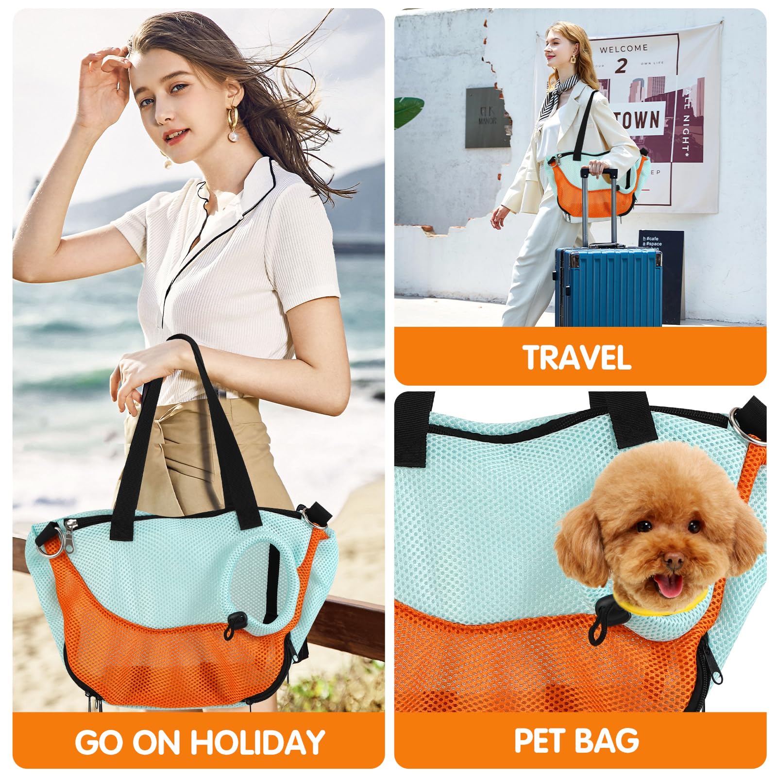 Adjustable Hands-Free Dog Sling Carrier for Small Dogs & Cats - Reversible Puppy Carrier Purse with Storage Pocket - Travel Safety Harness for Outdoor Walks, Shopping & Vet Visits
