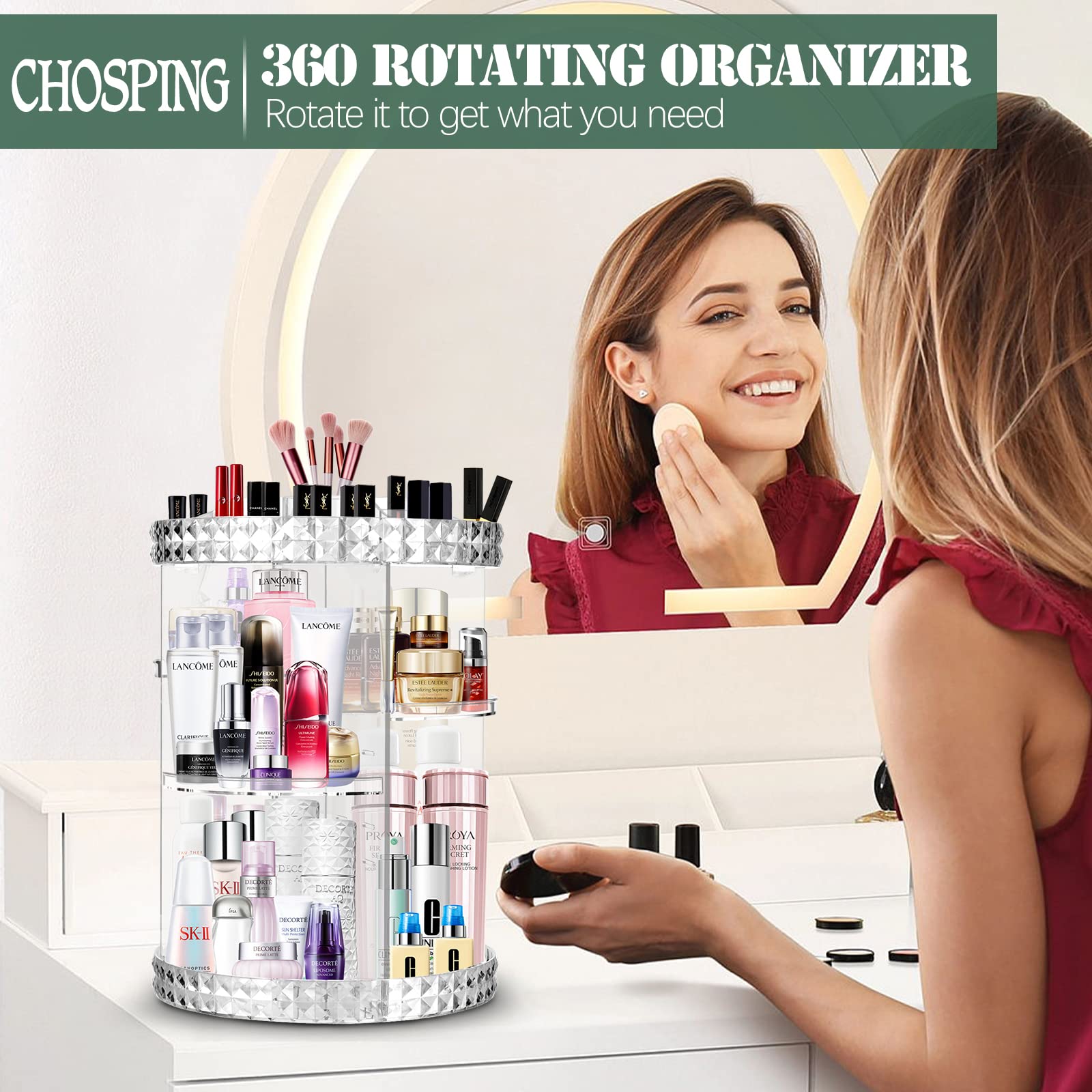 360 Degree Rotating Makeup Organizer - Clear Acrylic Cosmetic Display Case with 16 Slots | Spinning Vanity Storage Box for Lipstick, Perfume & Beauty Products | Perfect for Bedroom, Bathroom & Dressing Table Organization