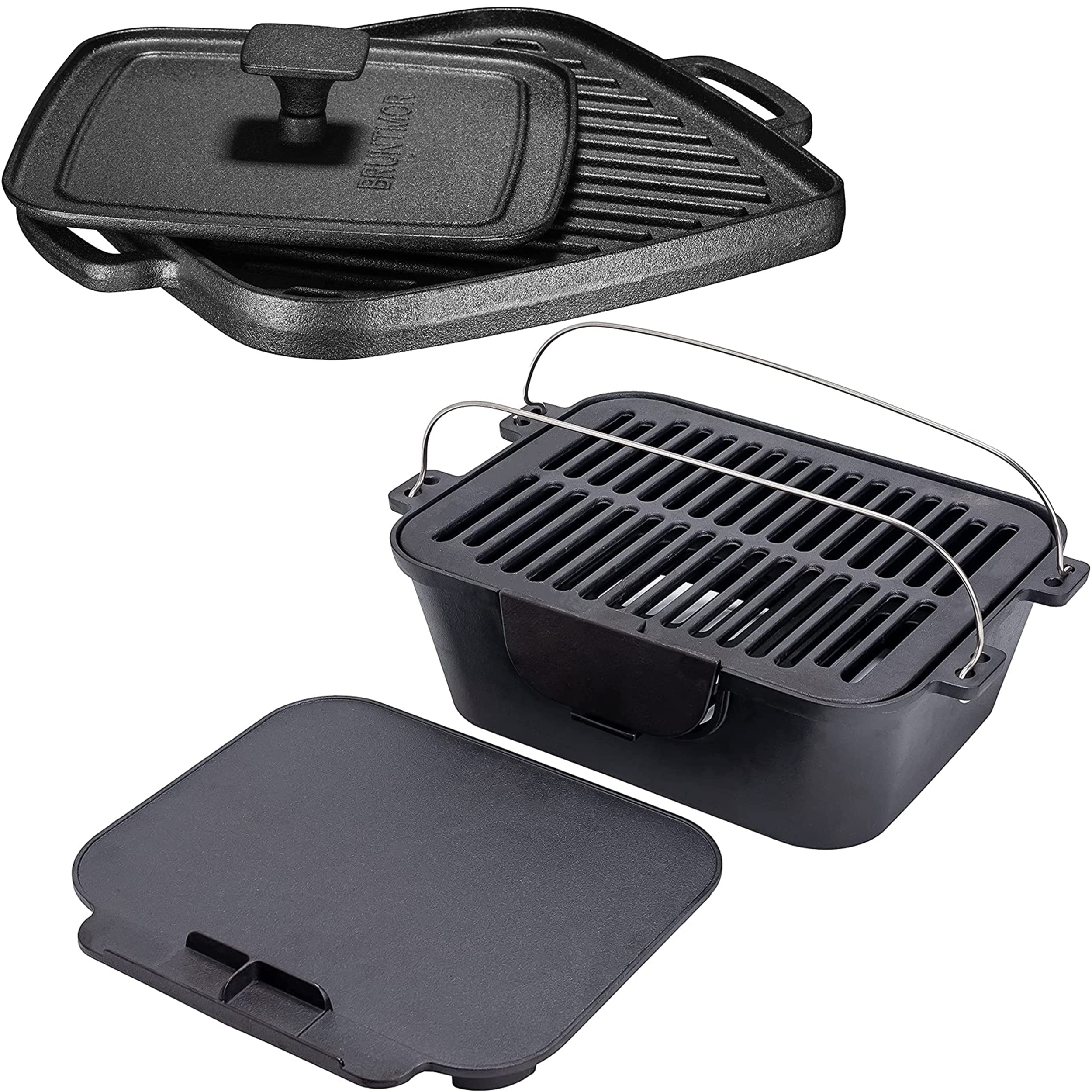 Bruntmor 2-in-1 Pre-Seasoned Square Cast Iron Reversible Grill & Griddle - Heavy Duty Cookware for Single Burner Stoves, Camping & Outdoor Cooking - Perfect for Pancakes, Steaks & BBQ at Home or Picnics