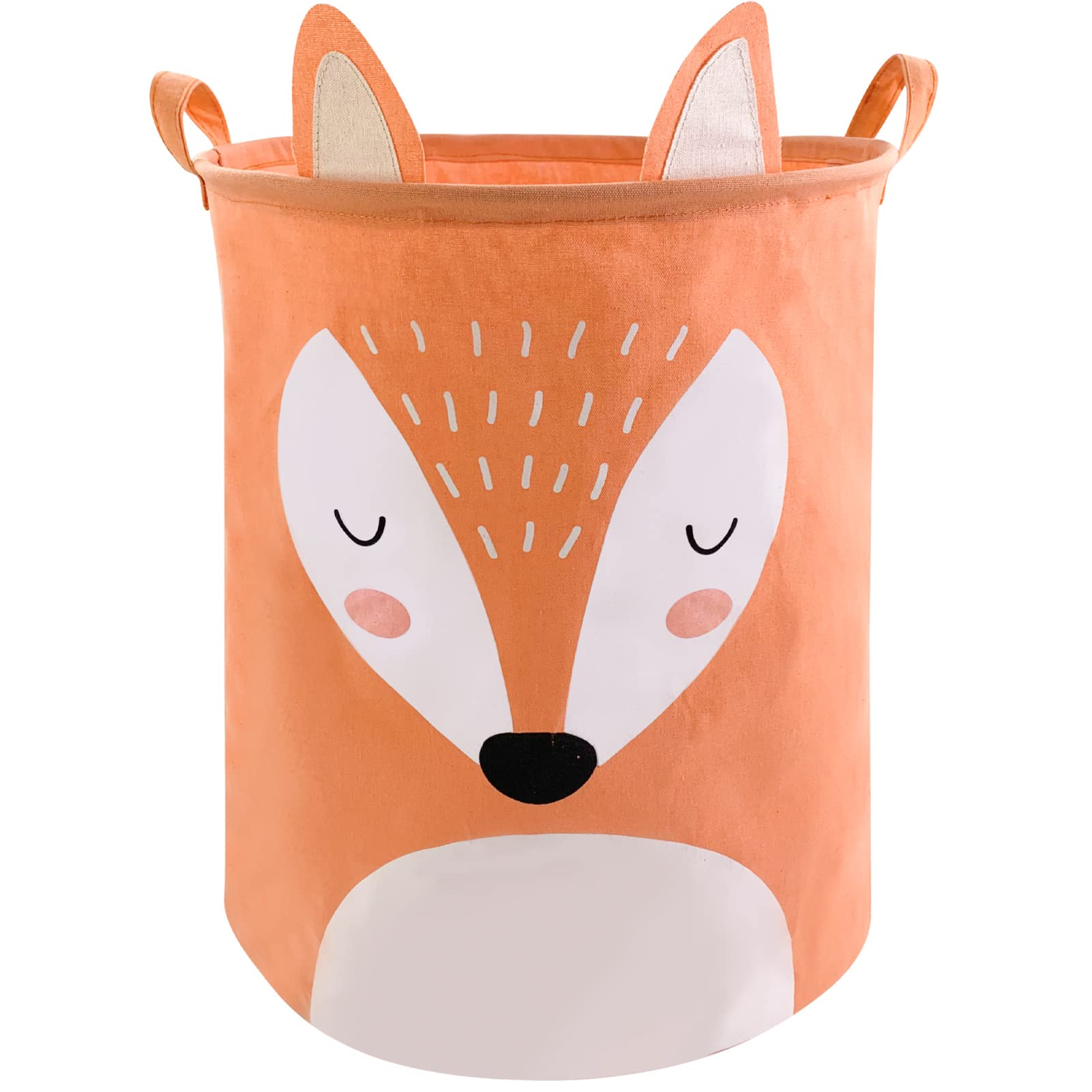 Homele Large Round Storage Basket - Foldable Collapsible Laundry Hamper Organizer, Waterproof Canvas Toy Box & Nursery Storage Bin for Clothes, Toys & Home Organization (Fox Design) - Perfect for Baby Rooms, Dorm Storage & Closet Organization