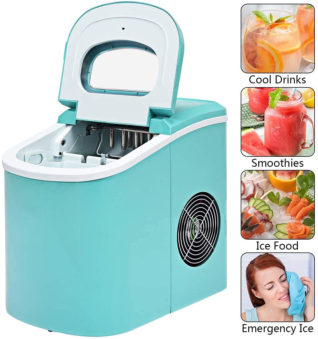 Portable Countertop Ice Maker Machine - 9 Cubes in 6 Mins, 2.2L Capacity with Ice Scoop & Removable Basket | Perfect for Cocktails, Sodas, Water Bottles | Ideal for Home, Office, RV, Parties (Green) - Fast Freezing Compact Ice Cube Maker for Daily Use