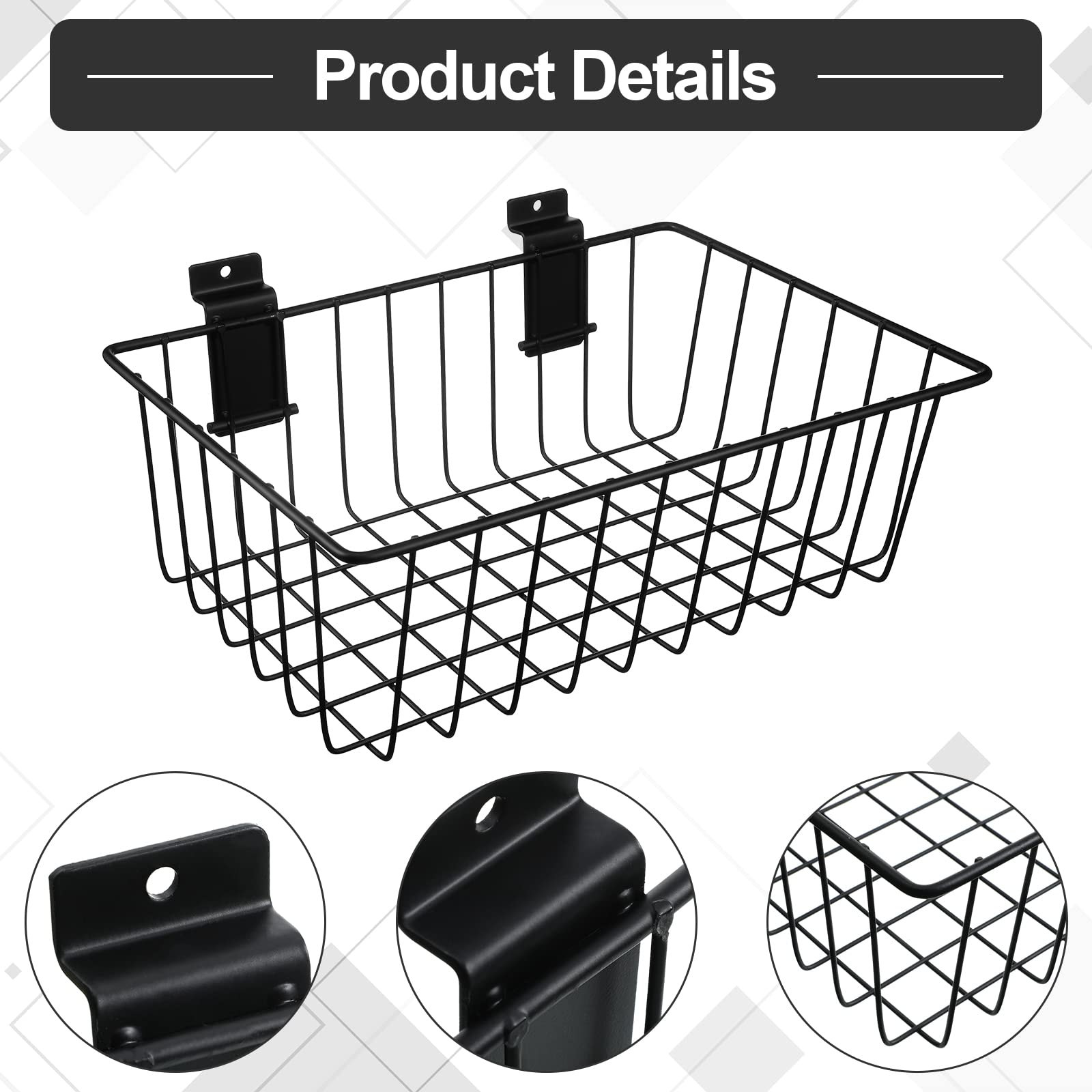 Eaasty 2 Pack Ventilated Metal Slatwall Baskets - Wall Mounted Storage Organizer for Garage, Retail & Workshop (11.8