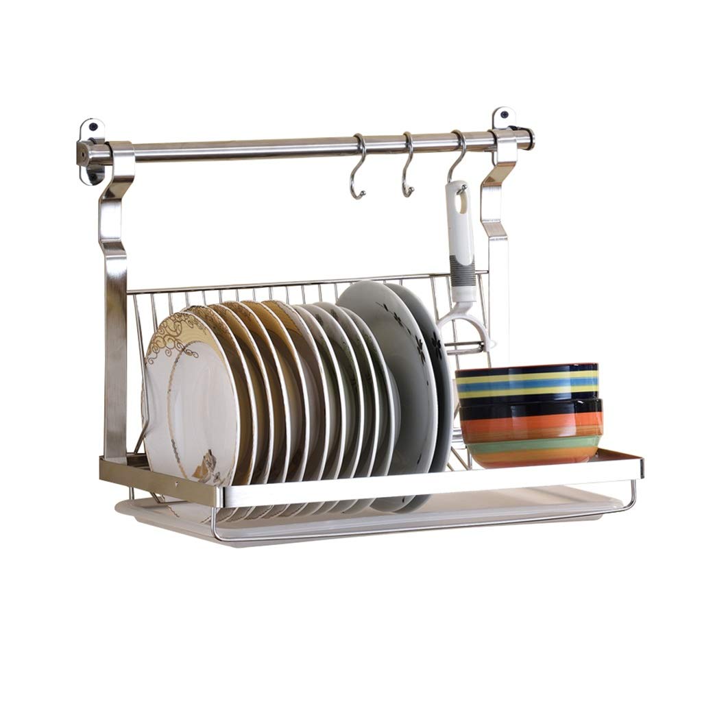 Stainless Steel Wall Mounted Foldable Dish Rack with Drain Tray - Space Saving Kitchen Organizer (39.5x26.2x33cm) - Perfect for Small Kitchens, Apartments & RVs