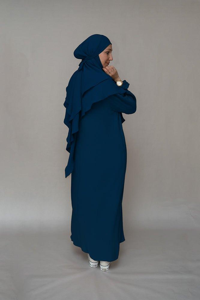 Premium Navy Blue Two-Layer Khimar Niqab - Modest Islamic Prayer Veil for Women - Perfect for Prayer, Hijab, and Everyday Wear