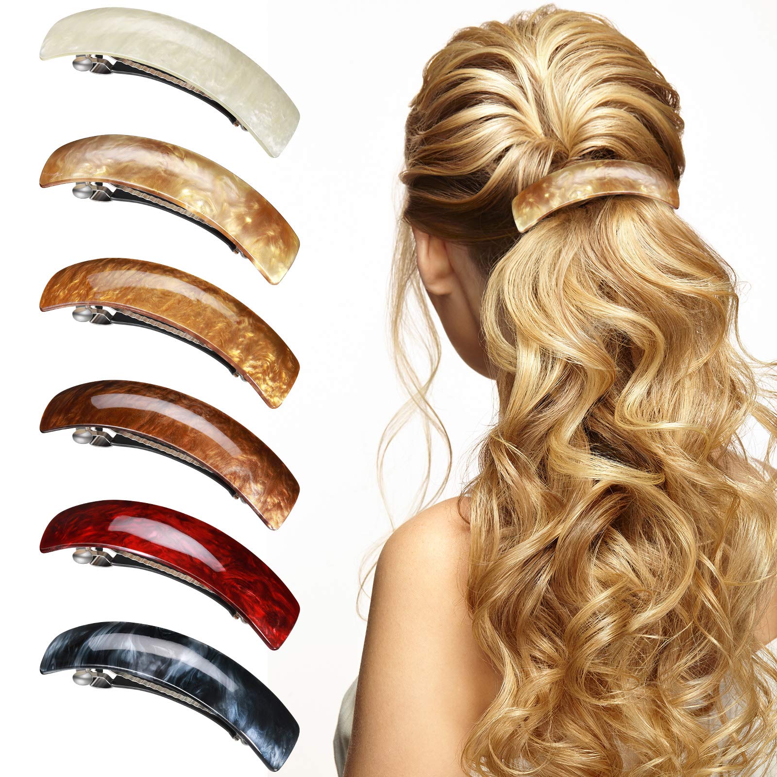 WILLBOND 6-Piece Large Hair Barrettes for Women - French Clips, Retro Hair Clasps - Perfect Gift for Mom & Women's Accessories (6 Classic Colors) - Great for Work, Parties & Everyday Styling