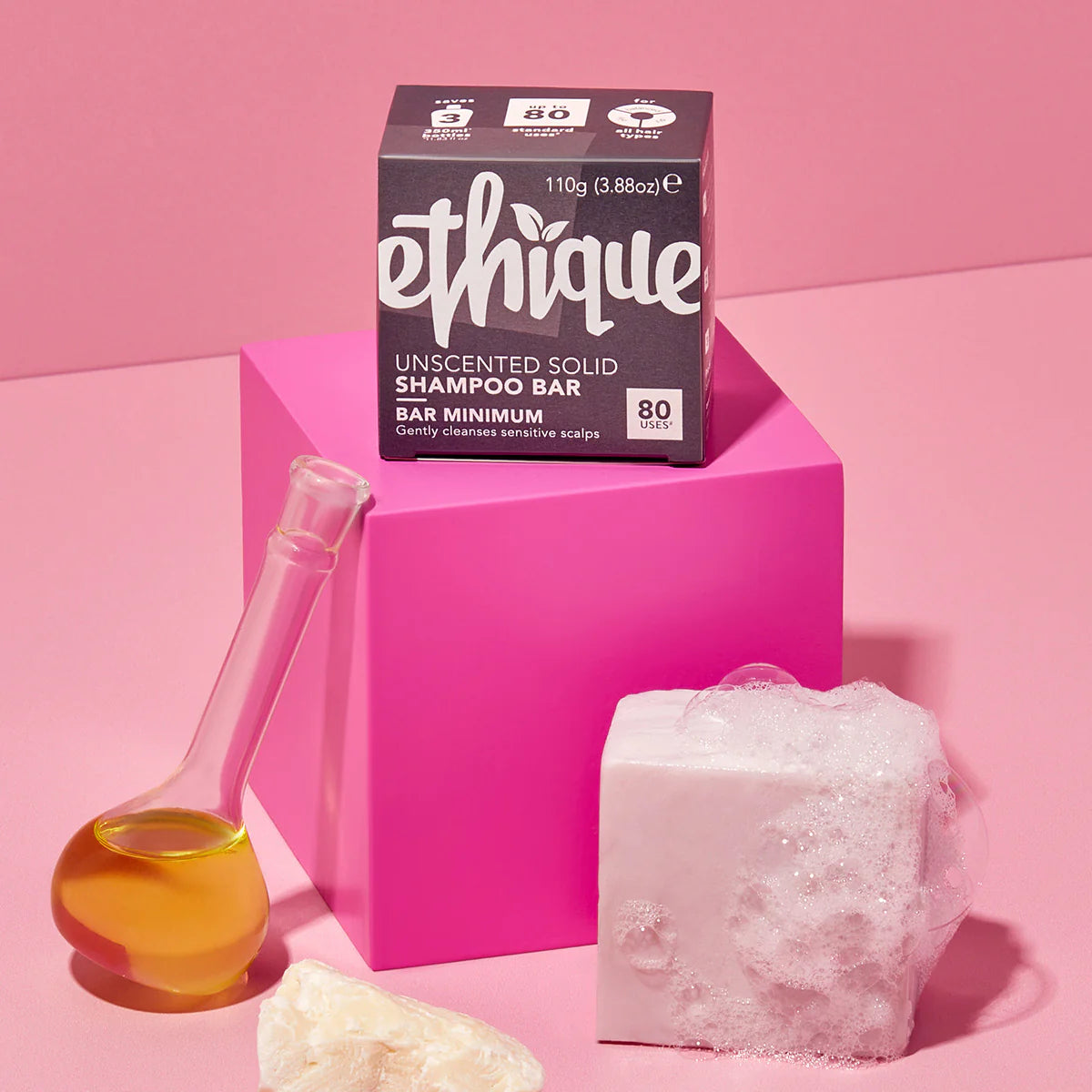 Ethique Solid Shampoo Bar - Unscented, Vegan & Plastic-Free (110g) - Gentle Cleansing for Sensitive Scalp - Perfect for Travel, Camping & Eco-Friendly Bathrooms