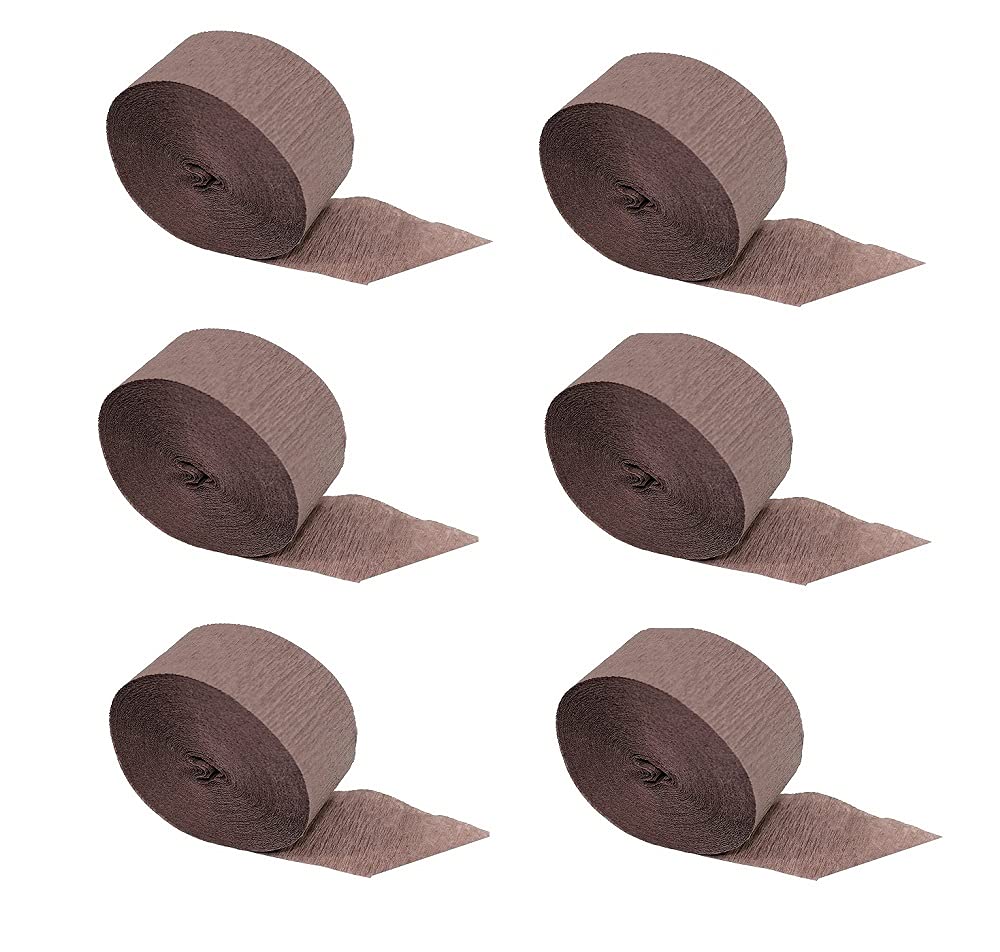 Premium Brown Crepe Paper Streamers - 6 Rolls Bulk Pack | Eco-Friendly Party Decorations | Made in USA | Perfect for Birthday Parties, Wedding Decor & DIY Crafts
