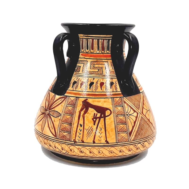 Ancient Greek Pottery Vase 15cm - Handmade Geometric Art Ceramic Vase - Perfect for Home Decor, Wedding Centerpiece & Greek Mythology Lovers Gift