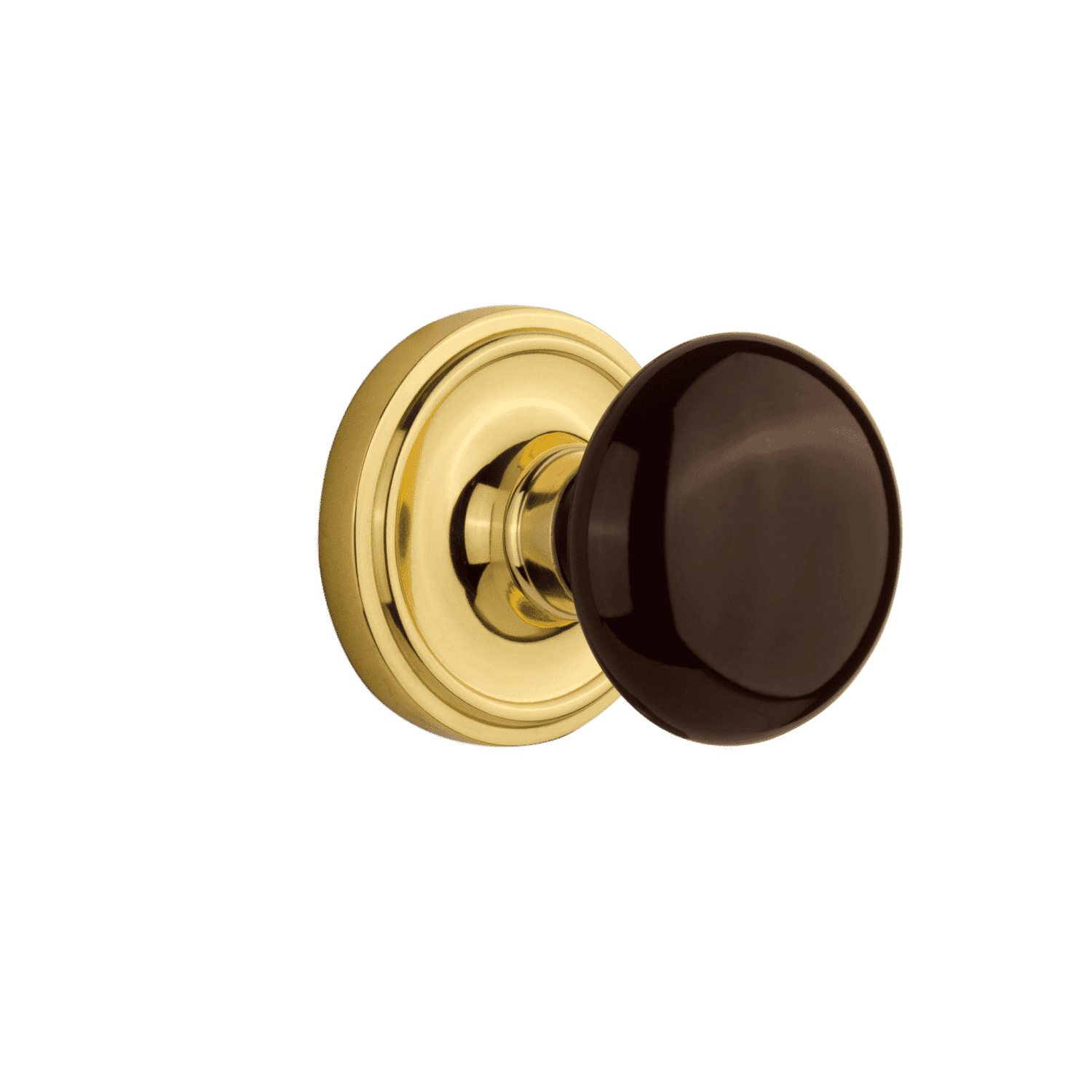 Vintage Brown Porcelain Knob with Polished Brass Rosette - Classic Cabinet & Drawer Pull for Kitchen, Bathroom & Furniture Upgrade