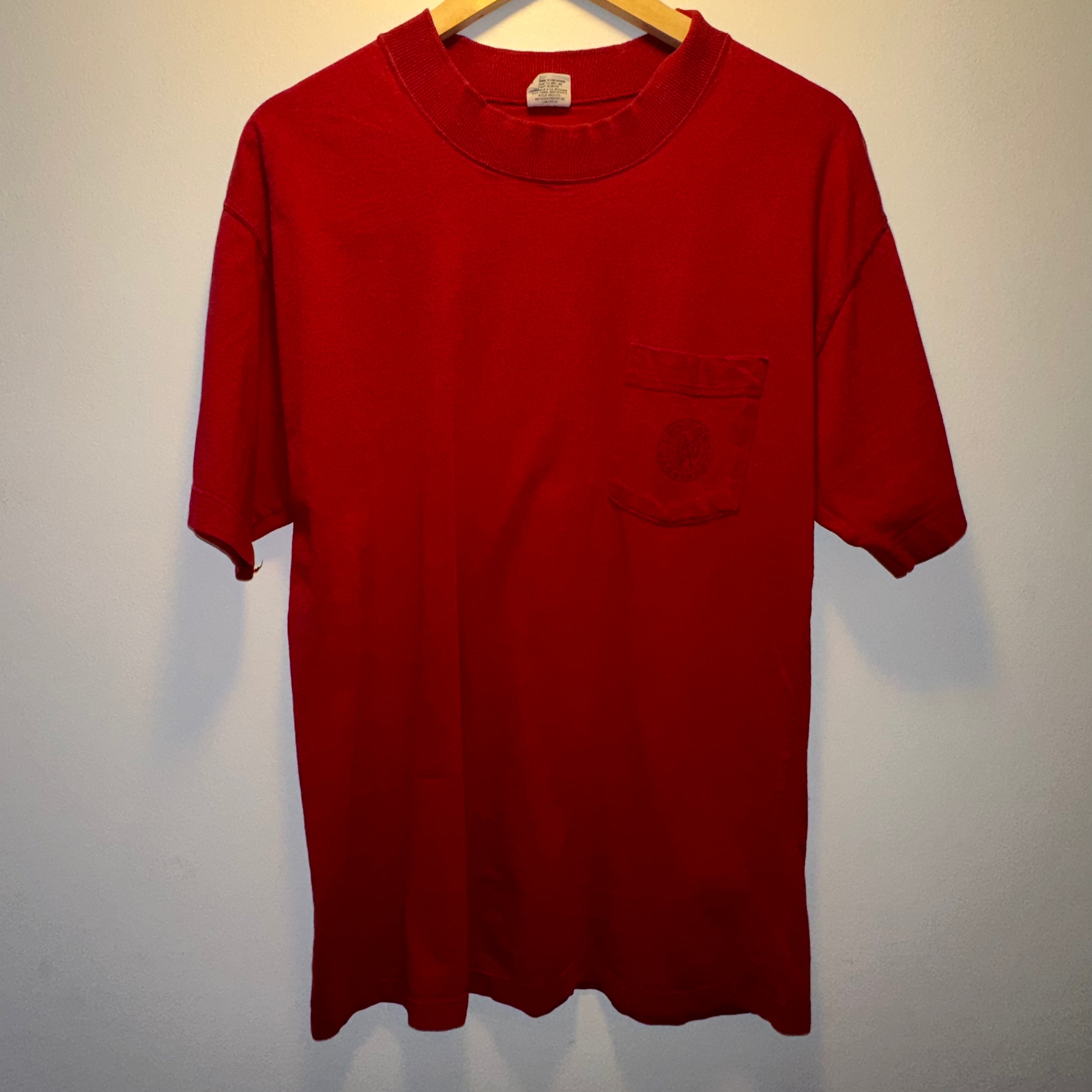 Calvin Klein Men's Red Pocket T-Shirt - Soft Cotton Crew Neck Tee for Casual Wear & Everyday Outfits | Size Large