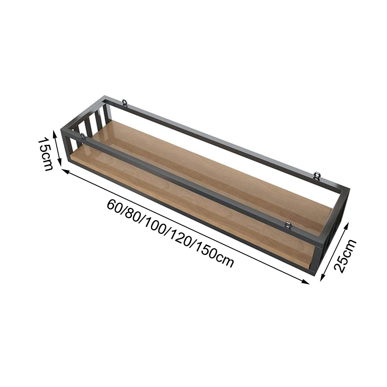 60/80/100/120cm Ceiling Hanging Pot Pan Rack - Wood & Metal Kitchen Storage Shelf for Pots, Pans & Flower Pots - Modern Rectangle Design (80×25×15cm) - Perfect for Small Kitchens, Balconies & Indoor Gardening