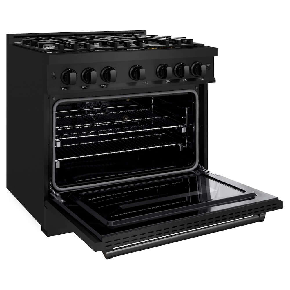 ZLINE 36 Inch 5.2 Cu. Ft. Black Stainless Steel Gas Range with 6 Burner Cooktop & Convection Oven - Perfect for Modern Kitchens & Professional Style Cooking (Model CGRB 36)