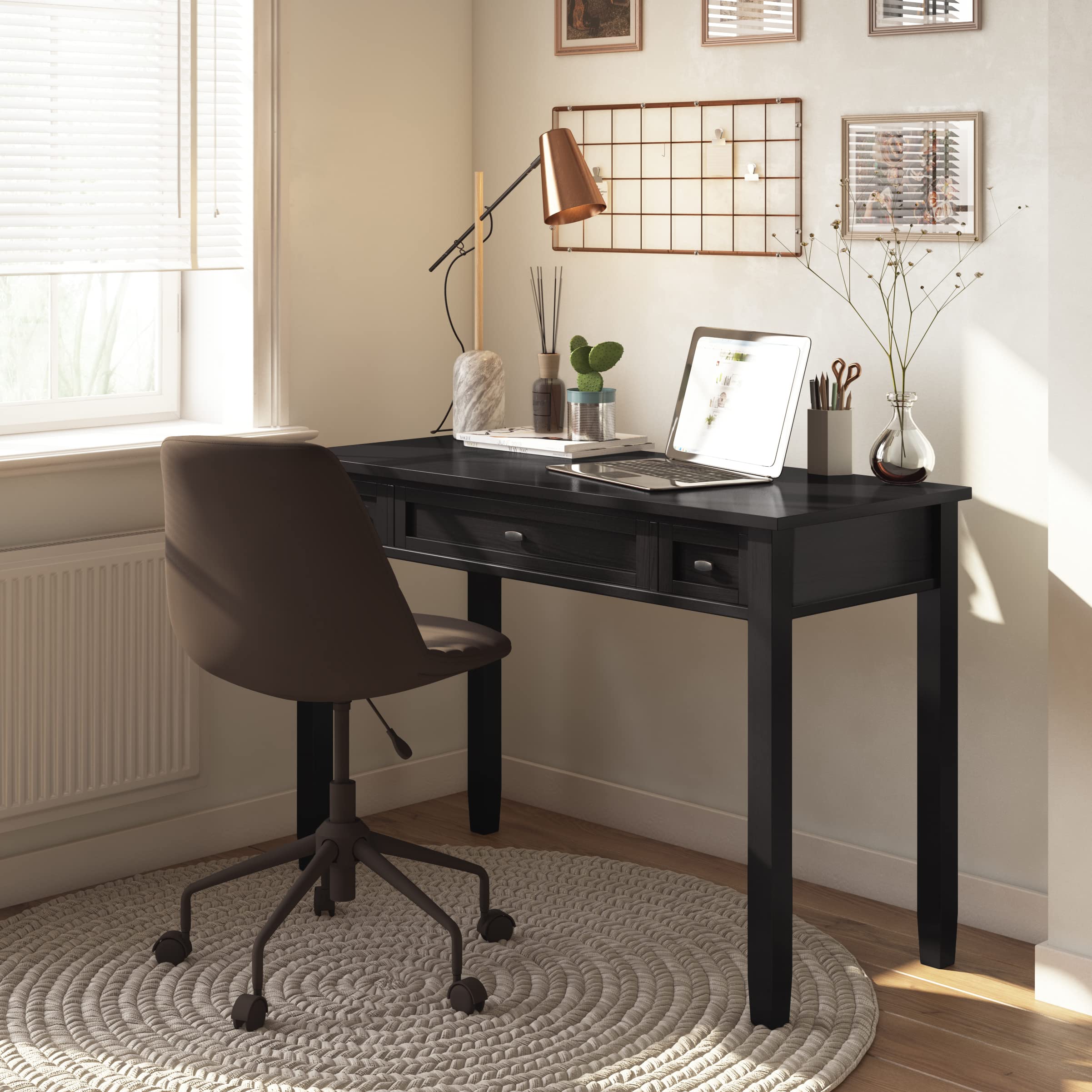 SIMPLIHOME 48 Inch Solid Wood Shaker Style Home Office Desk - Hickory Brown & White with 2 Drawers | Writing Workstation, Study Table for Home Office, Dorm Room & Small Spaces