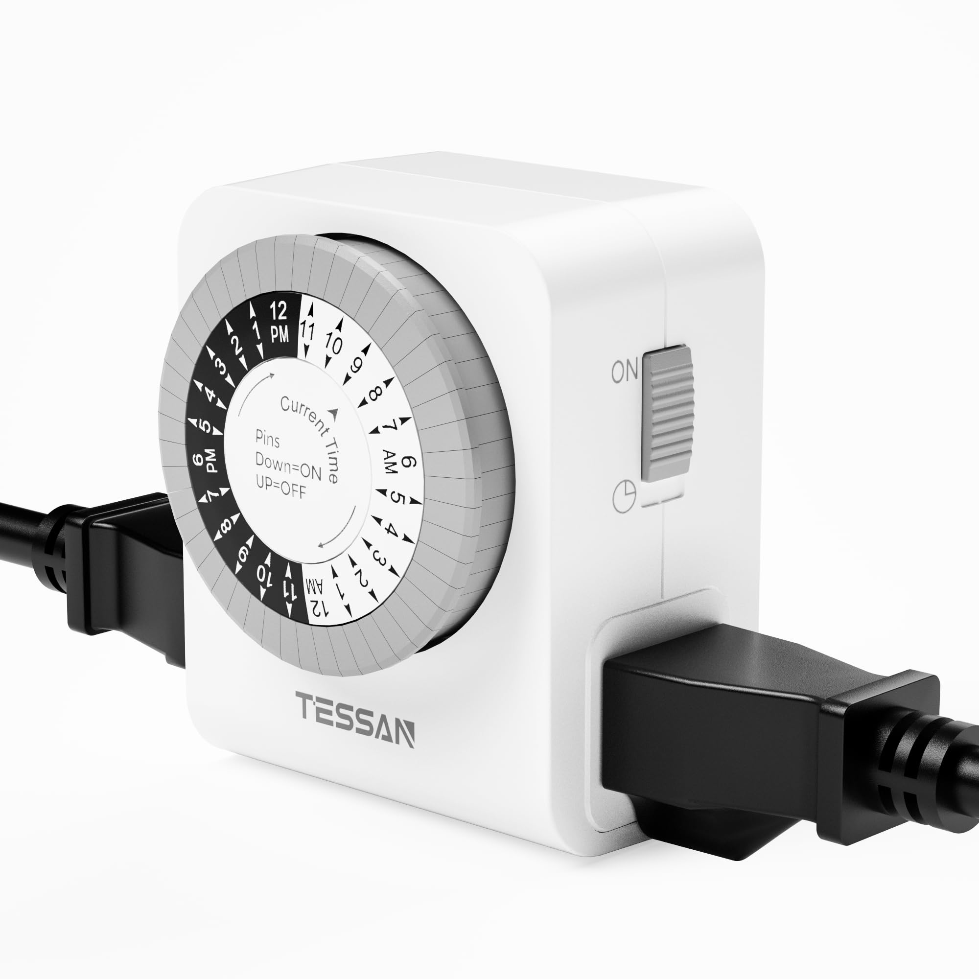 TESSAN 24-Hour Mechanical Outlet Timer - Dual 3-Prong Socket Light Timer with 30-Minute Intervals for Lamps, Christmas Lights & Fans - Indoor Electrical Plug Timer (1 Pack) - Perfect for Home, Office & Holiday Decorations