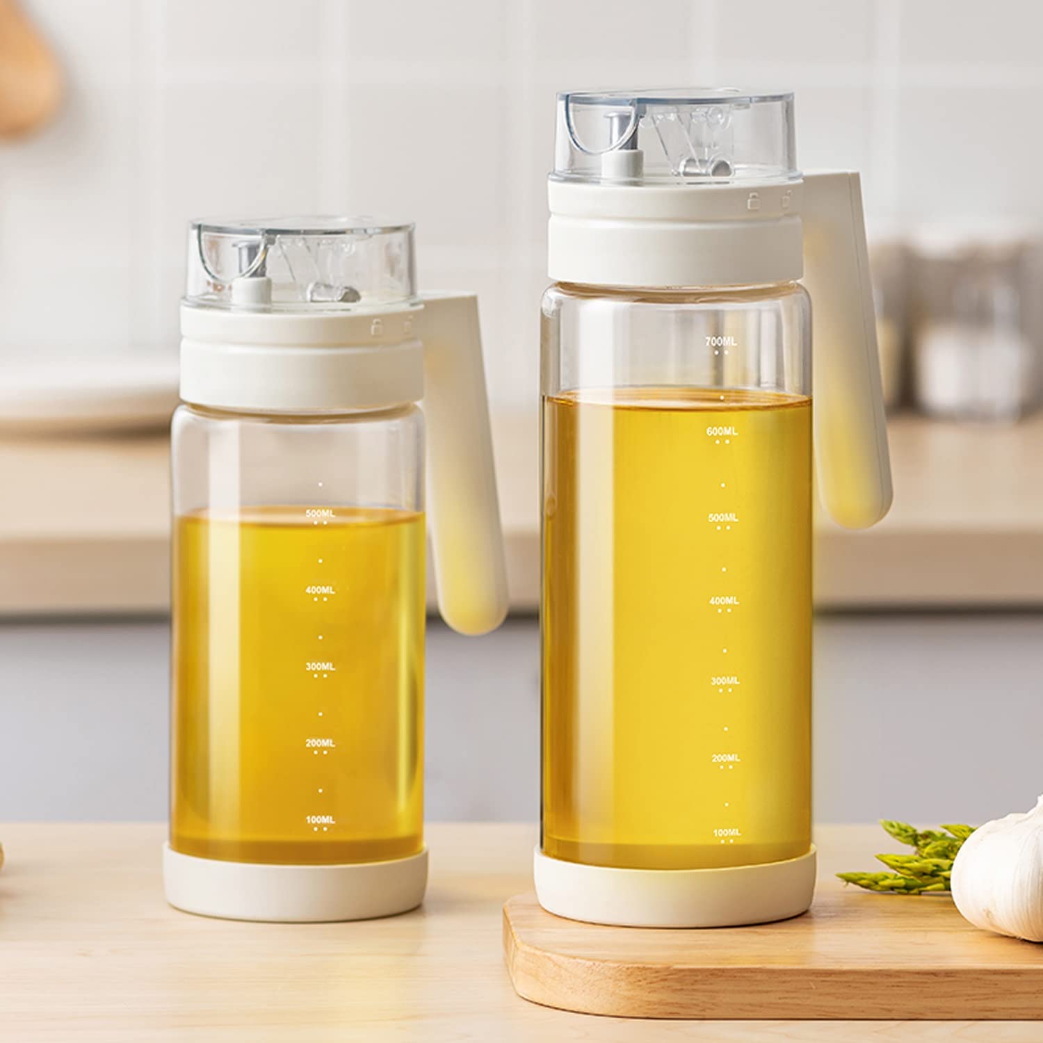 AVLUZ 700ml Glass Olive Oil & Vinegar Dispenser Bottle with Automatic Cap - Premium Kitchen Oil Cruet for Cooking, Baking, Grilling & BBQ - Perfect for Salad Dressing, Marinades & Tabletop Use