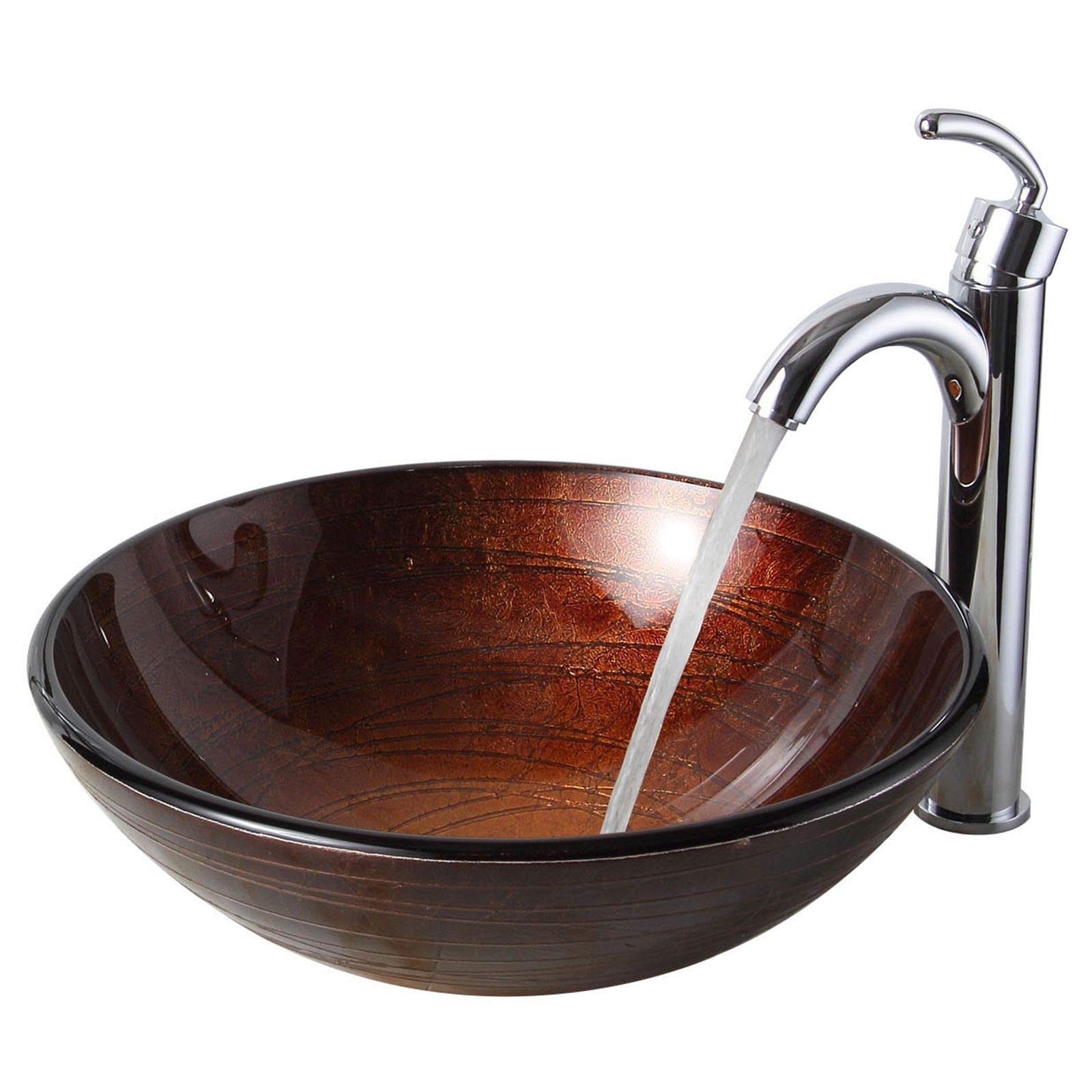 ELITE Tempered Glass Vessel Sink with Chrome Faucet - Modern Dark Style Bathroom Vanity for Contemporary Homes & Luxury Hotels