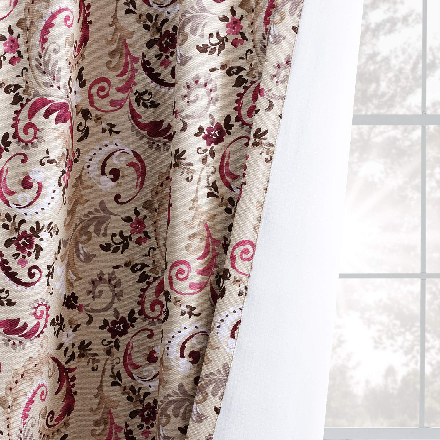 BOCH-DLN1919-108 Printed Linen Textured Curtain Panel (50x108 inches) - Sonoma Cabernet Red Wine Color | Half Price Drapes | Elegant Window Treatment for Living Room, Bedroom & Dining Room