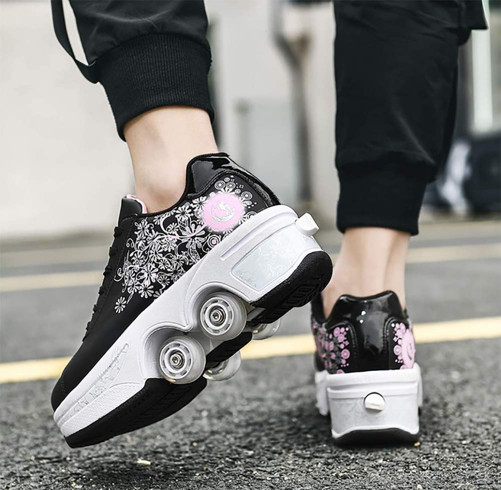 2-in-1 Removable Wheel Roller Shoes for Adults & Kids - Automatic Walking/Skating Shoes with Double Deform Wheels - Perfect for Commuting, Fitness & Outdoor Fun