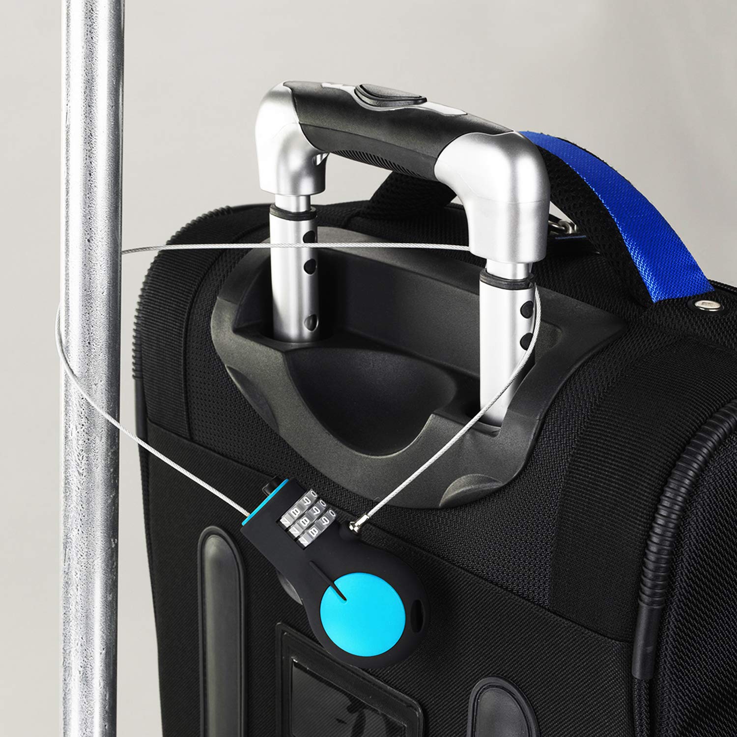 Lewis N. Clark TSA Approved Combination Padlock & Bike Lock for Luggage, Suitcases, Backpacks & Travel - Adjustable 30-inch Retractable Steel Cable Security Lock - Blue - Perfect for Airports, Gym Lockers & Bicycle Safety