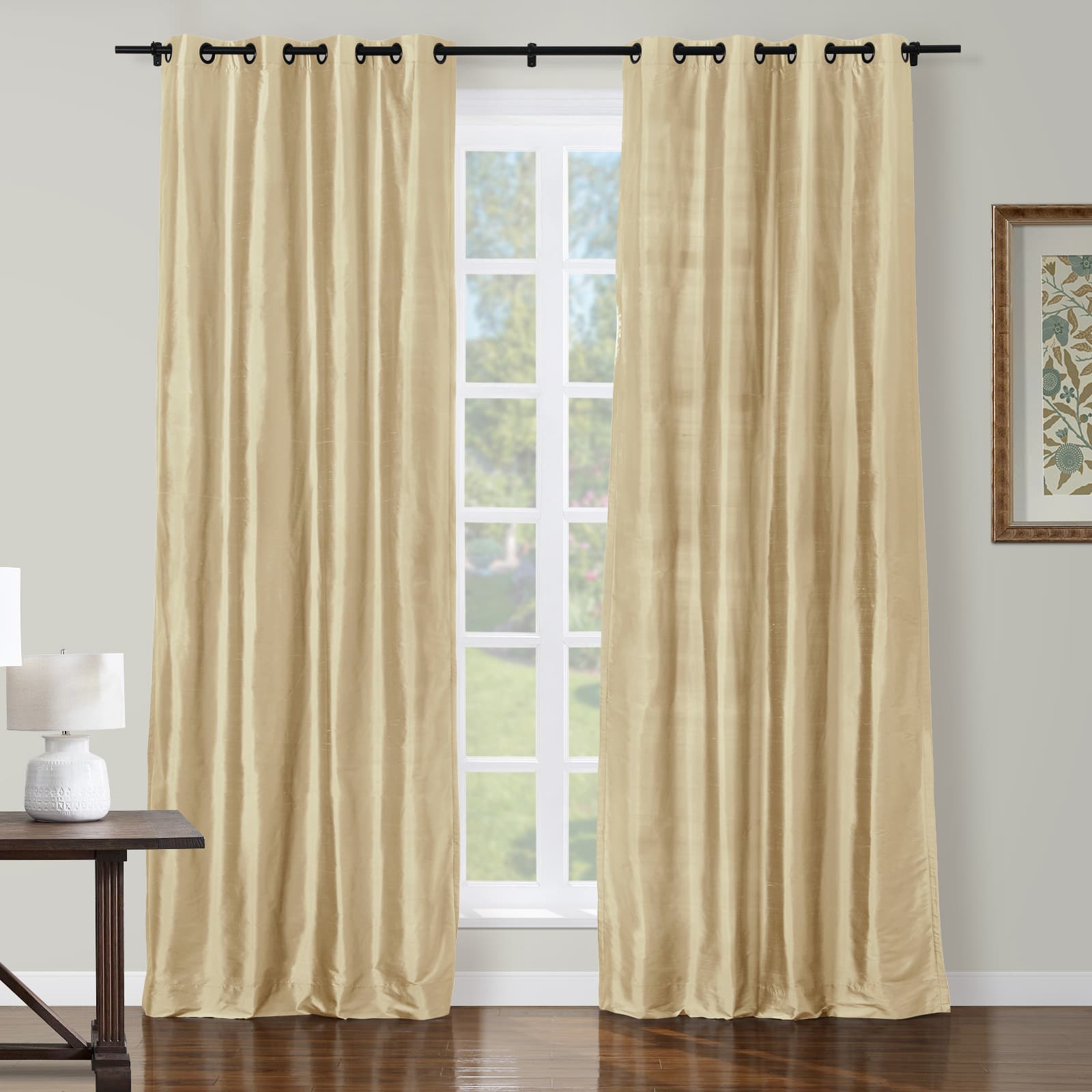 Selman Dupioni Silk Drapery Grommet Curtains - Luxury Silk Window Treatments for Living Room & Bedroom