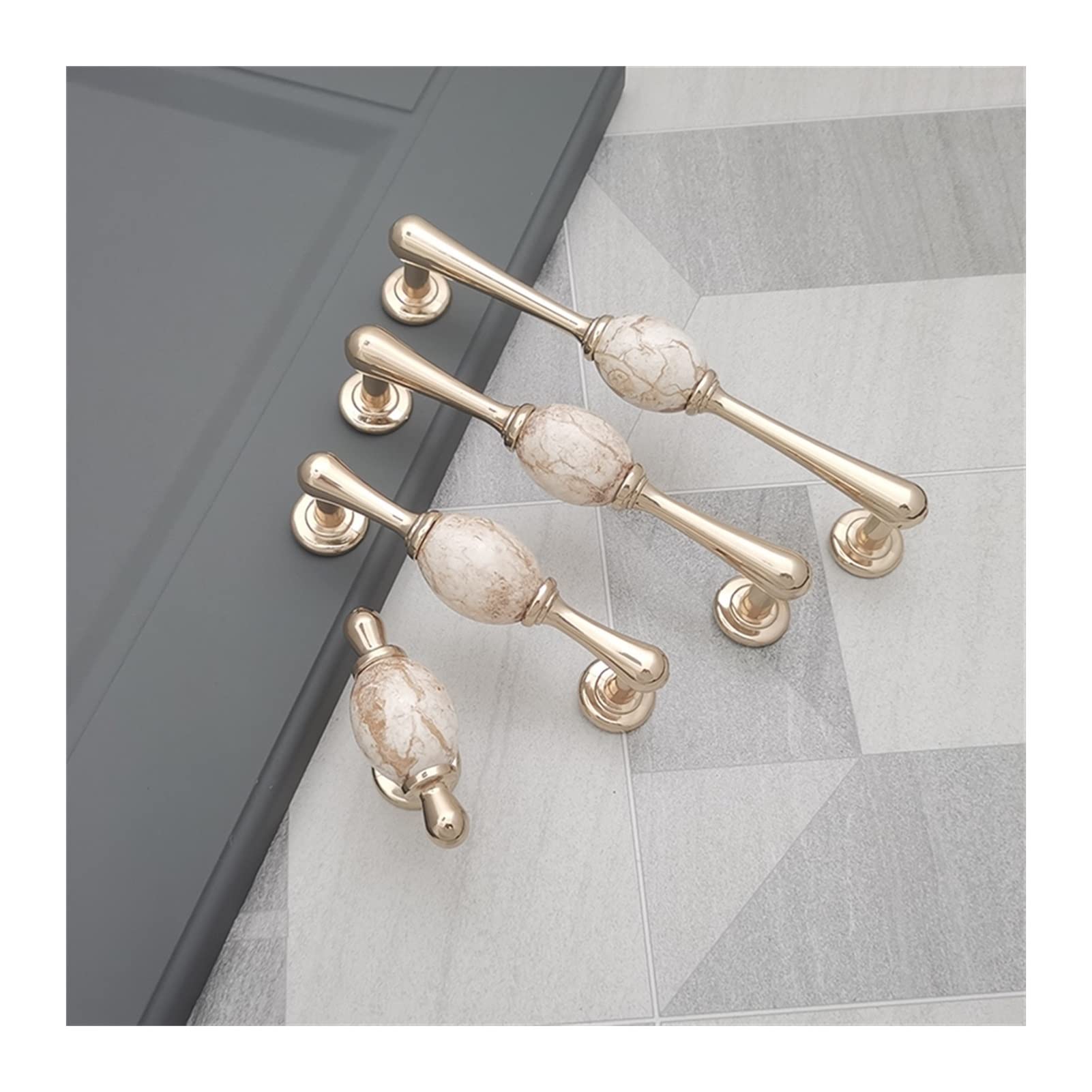 6-Pack European Style Marble Metal Cabinet Handles - Elegant Kitchen & Wardrobe Drawer Pulls for Dresser, Cupboard & Furniture - Perfect for Home Renovation & DIY Projects