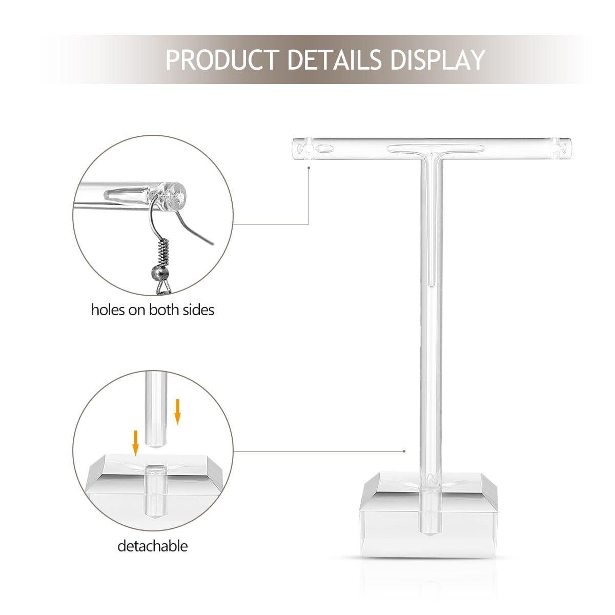 4-Piece Clear Acrylic Earring Stand - Jewelry Display Holder for T-Bar Earrings, Necklaces, Bracelets & Rings | Perfect for Boutique, Retail Store and Home Jewelry Organization