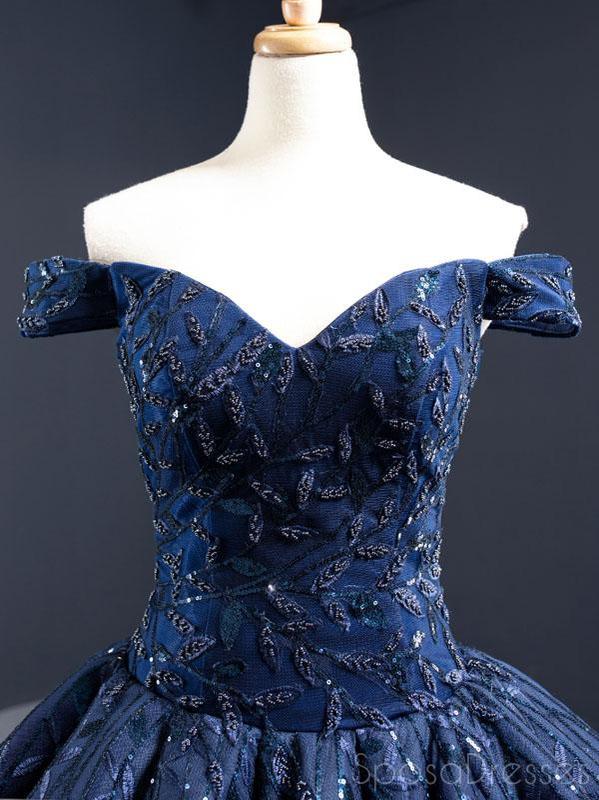 Navy Blue Off Shoulder Ball Gown Prom Dress for Sweet 16 & Quinceanera - Elegant Formal Evening Gown for Homecoming, Pageant, and Special Occasions
