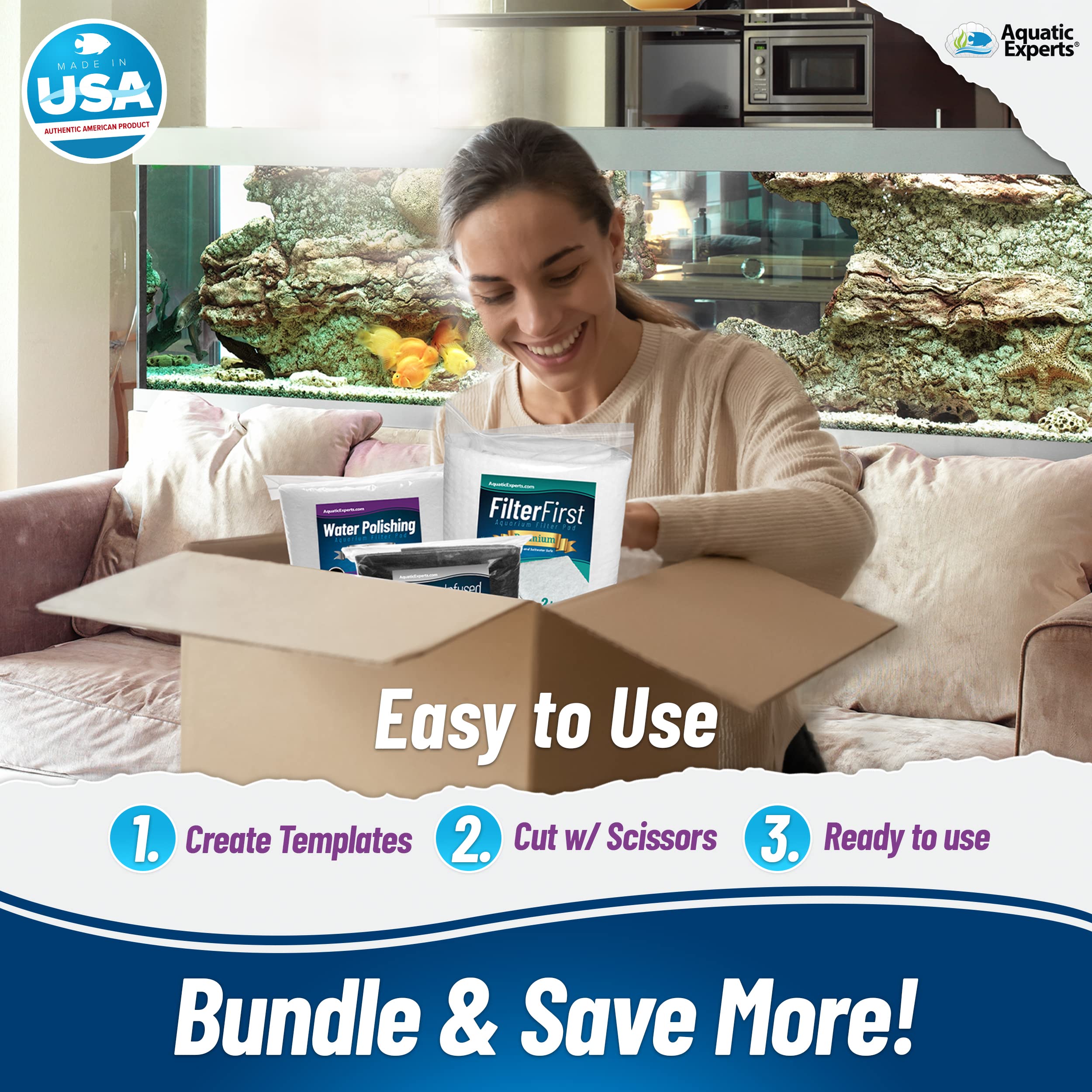 Aquatic Experts Aquarium Filter Media Bundle - 100 Micron Polishing Pad, Carbon Pad & Filter Floss for Crystal Clear Water | Perfect for Freshwater & Saltwater Fish Tanks, Reef Aquariums & Aquatic Plant Tanks