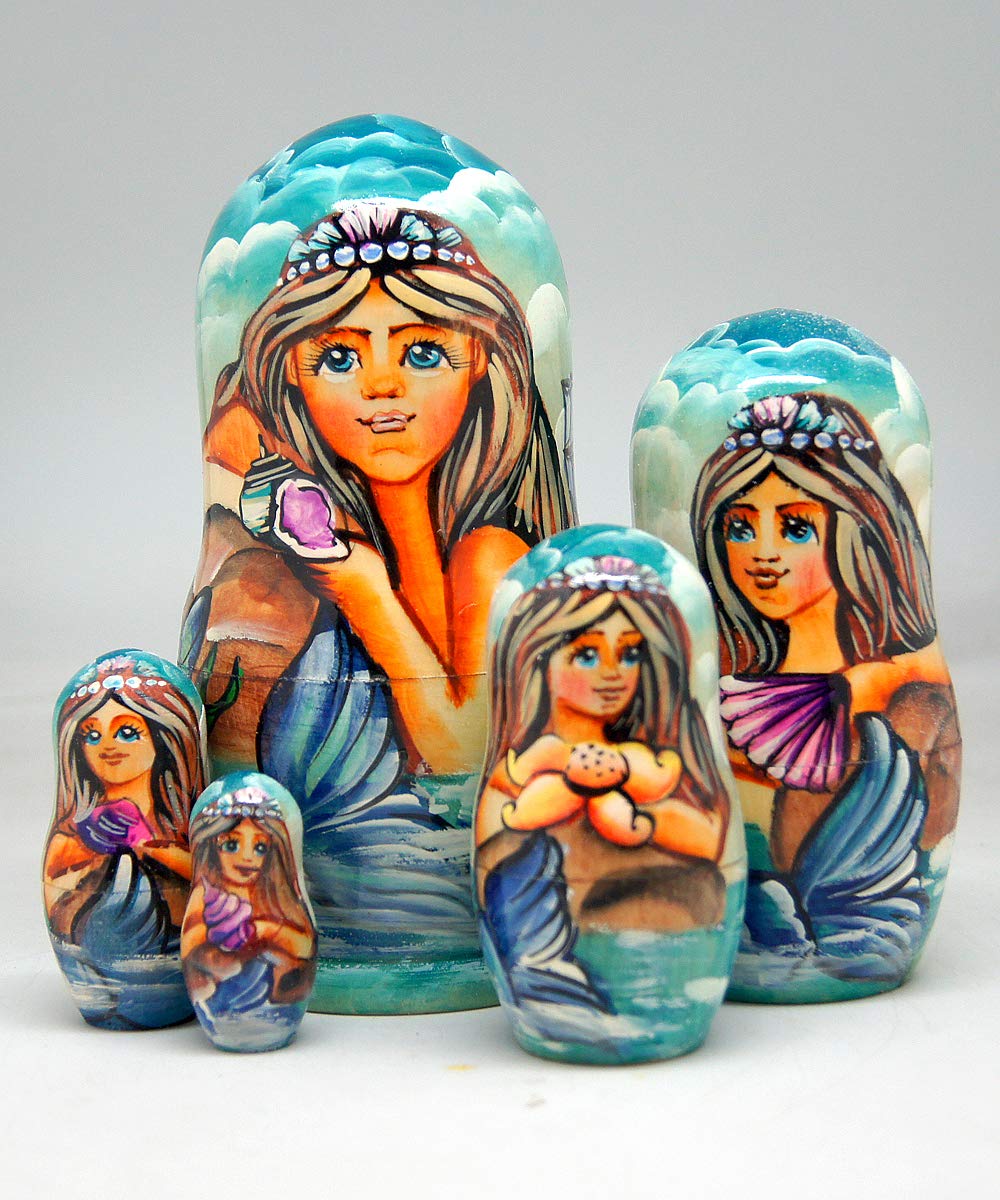 Handmade Russian Matryoshka Wooden Stacking Dolls - 5-Nest Traditional Folk Art Nesting Dolls Set for Kids & Adults | Perfect Christmas, Birthday, Mother's Day Gift & Home Decor | Collectible Folk Art for Display & Play