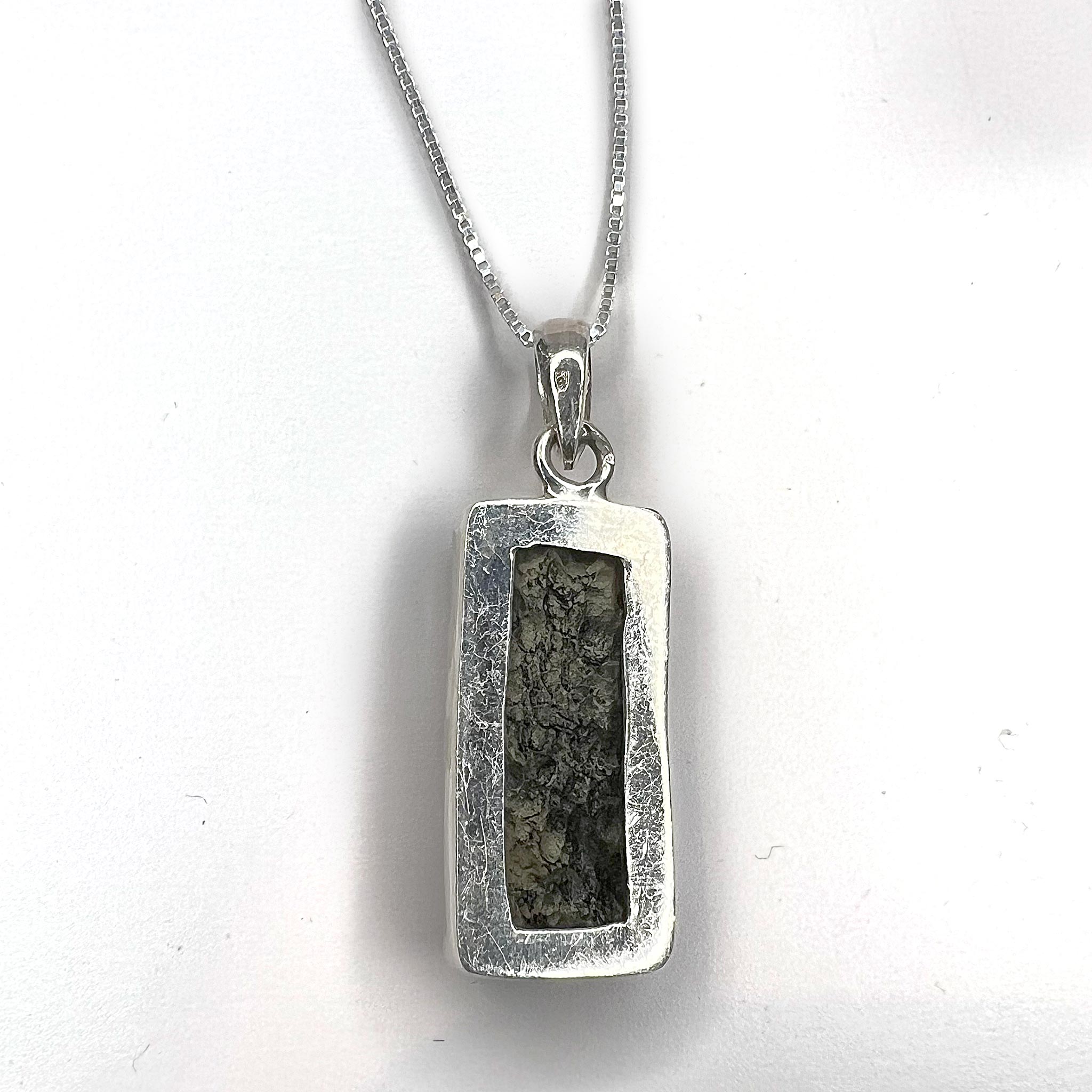 Authentic Moldavite Rectangle Pendant Necklace in Sterling Silver - Perfect for Spiritual Healing & Energy Protection Jewelry