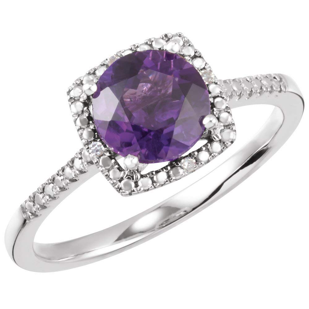 925 Sterling Silver Amethyst & Diamond Ring - Size 7 (8.9mm Width) | 0.01cttw Genuine Diamond | Elegant Dainty Band for Women | Perfect for Engagement, Anniversary & Everyday Wear