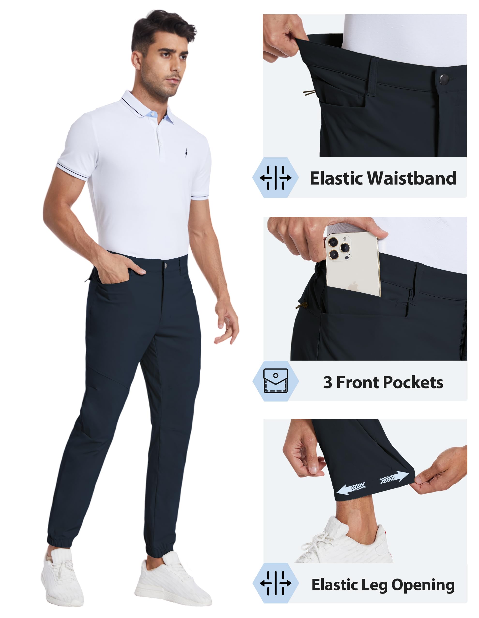 **PULI Men's Stretch Golf Joggers Pants - Waterproof Slim Fit with 4 Pockets - Hiking, Casual, Travel & Work Pants for Men - Perfect for Golfing, Outdoor Adventures & Everyday Wear**