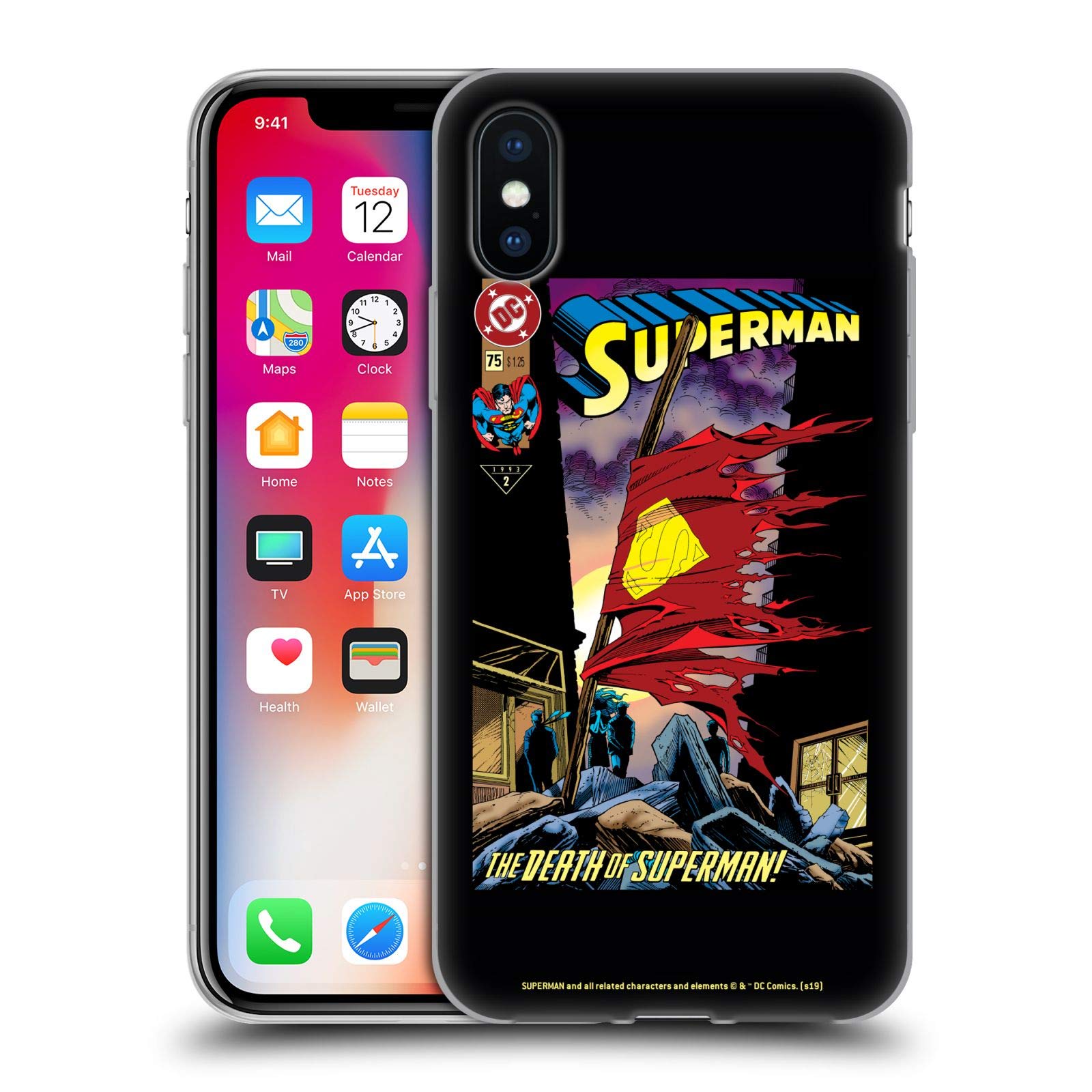 Officially Licensed Superman DC Comics Death Cover Soft Gel Case for Apple iPhone X/Xs - Durable Protection with Famous Comic Art - Perfect for Fans, Collectors & Daily Use
