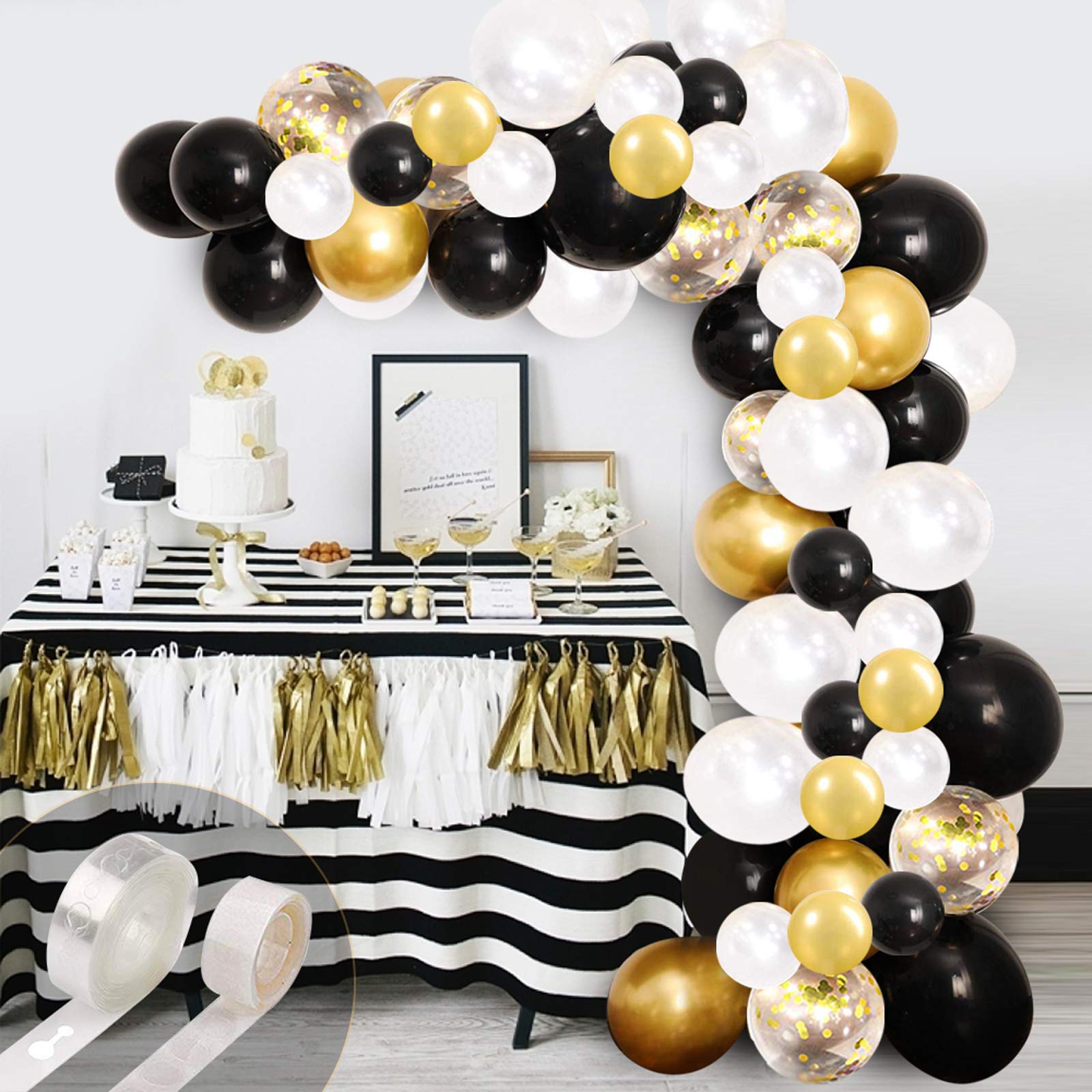 Black Gold Confetti Balloons 100Pcs - Graduation Birthday Wedding Decor