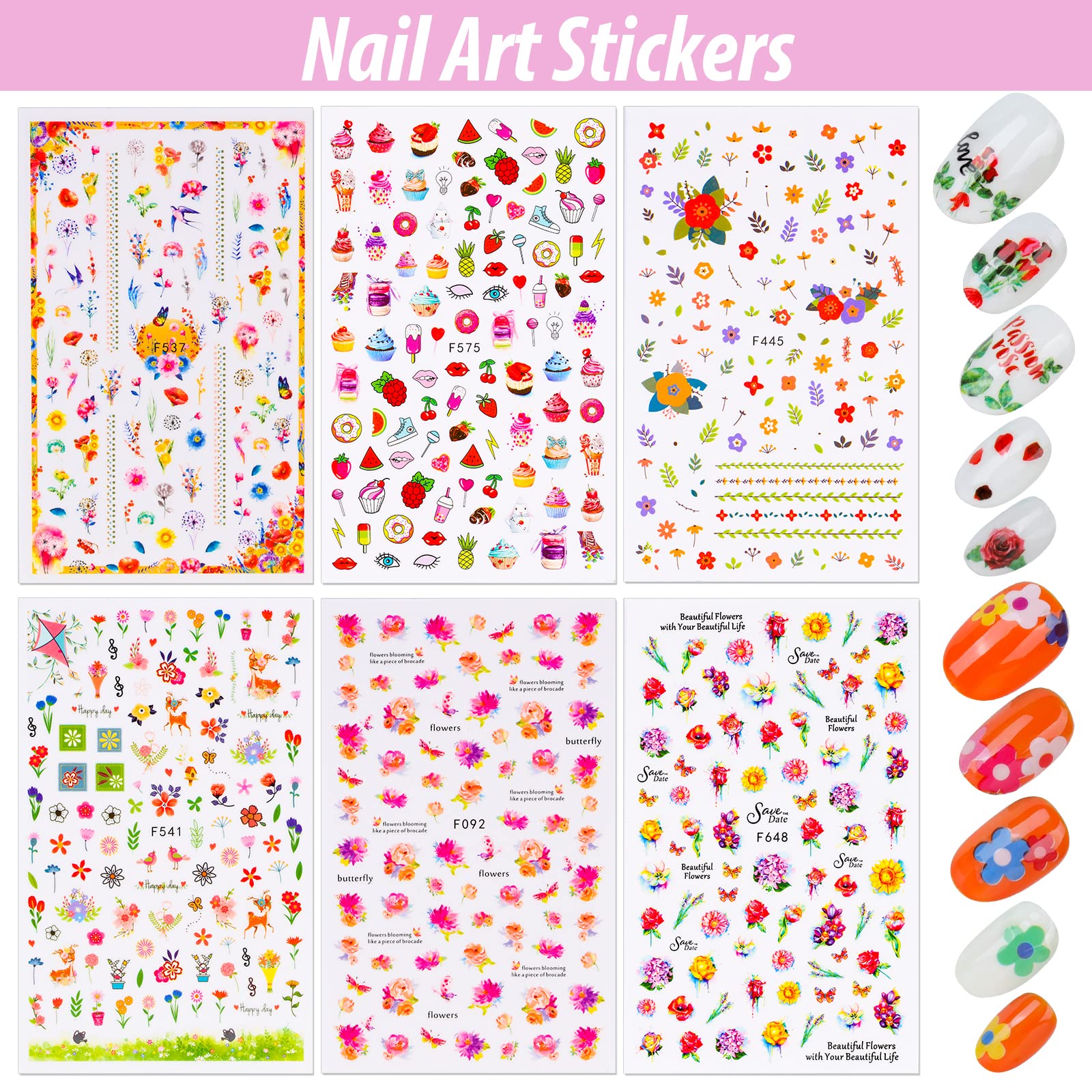 Teenitor Self-Adhesive Nail Art Stickers - 12 Sheets Floral Butterfly Star Fruit Leaf Designs for Women & Kids | Perfect for DIY Manicures, Parties, and Nail Salon Decorations