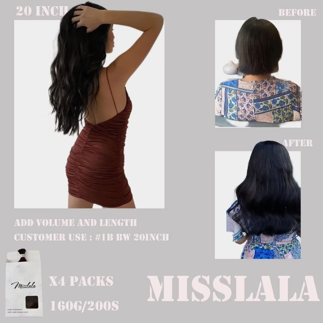 20 Inch Keratin Bond Wavy Human Hair Extensions - 100% Real Human Hair #1B Off Black (40g) 50 Beaded I-Tip Extensions for Length & Volume - Perfect for Daily Wear, Parties & Special Occasions