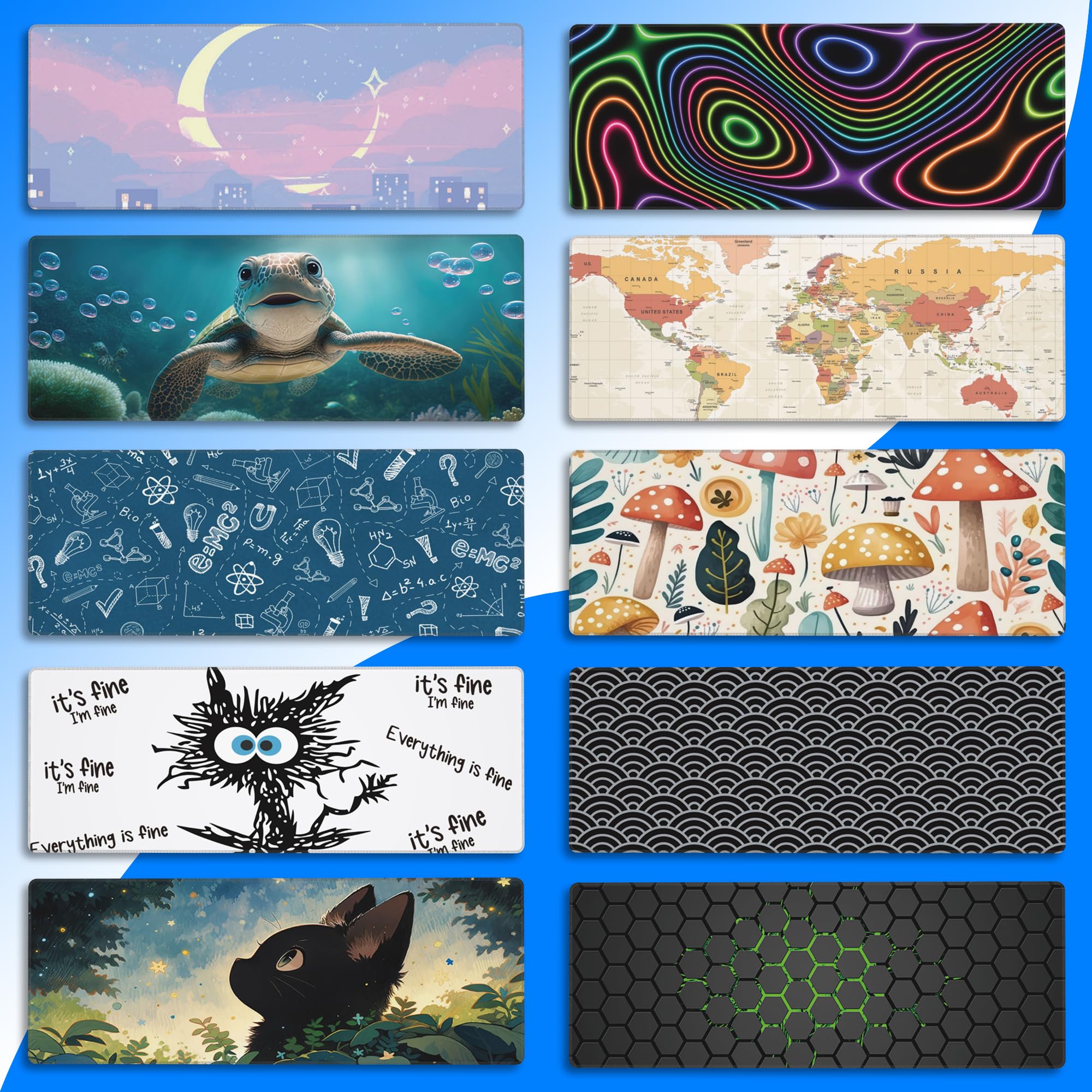 Cute Turtle Smiling Under The Sea Extended Gaming Mouse Pad - 31.5