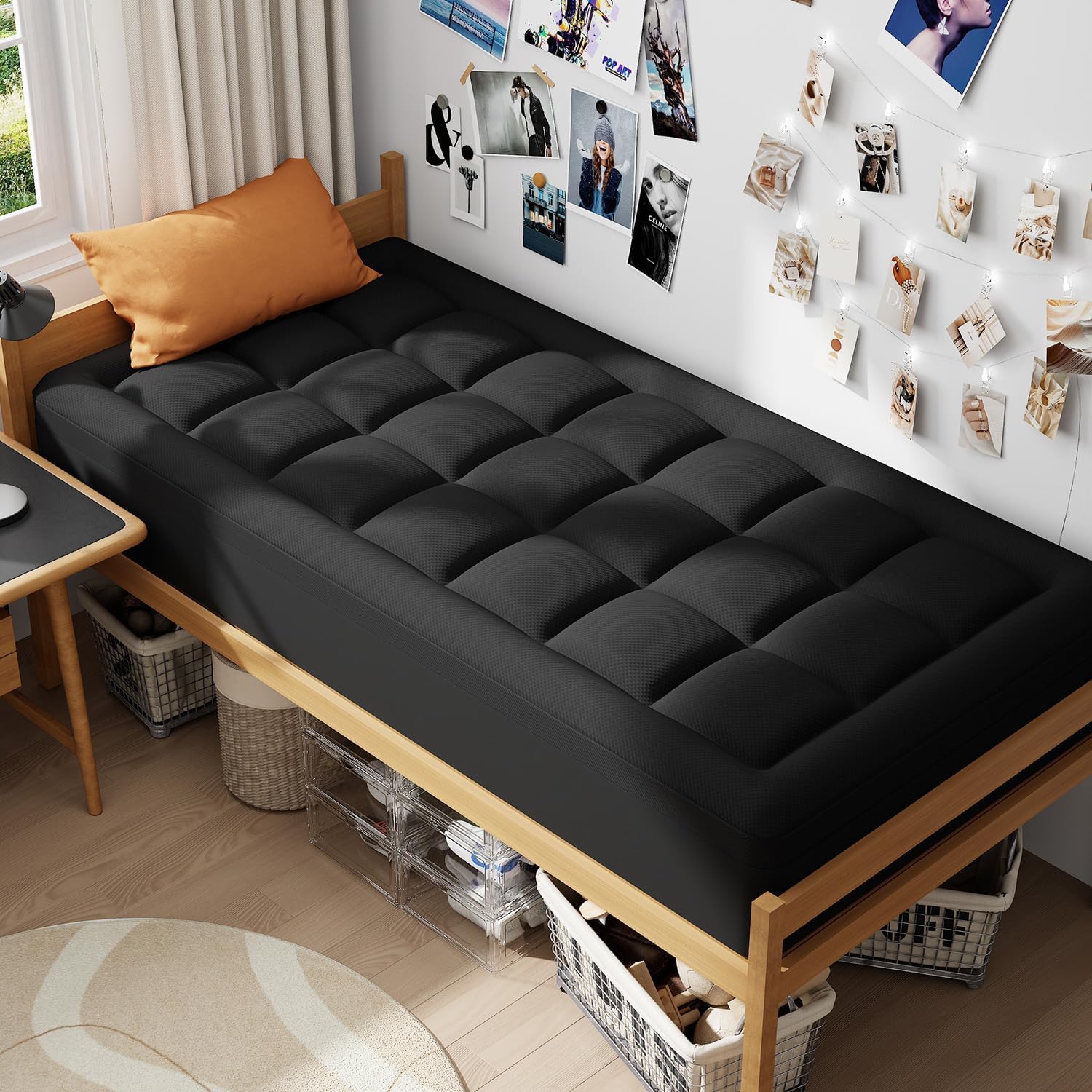 ELEMUSE 3-Inch Dual Layer Memory Foam Mattress Topper for Twin Bed - 2-Inch Cooling Gel Memory Foam with 1-Inch Down Alternative Pillowtop | Breathable Cooling Cover | Soft Support for Back Pain Relief | Perfect for Hot Sleepers & Guest Rooms - Black